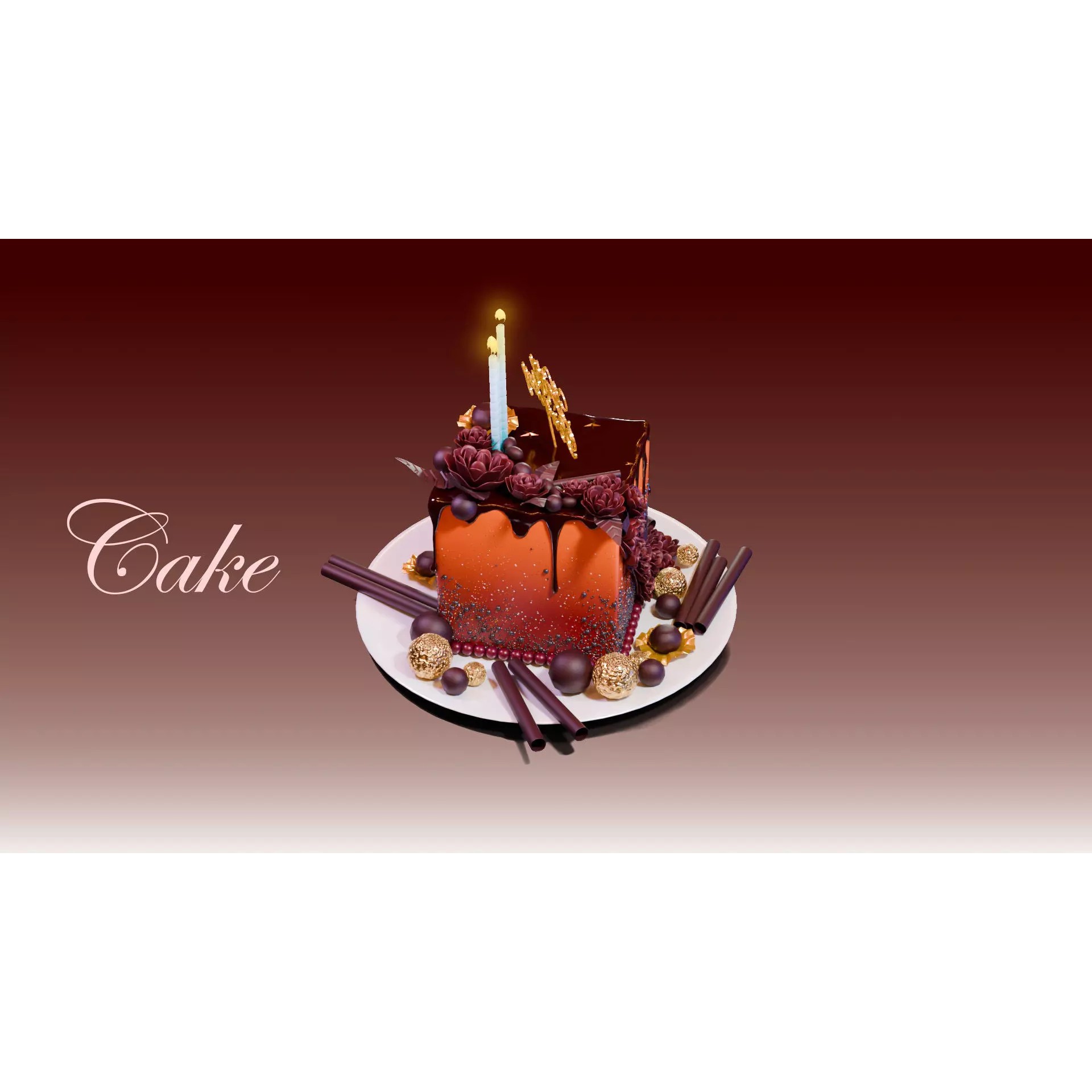 Chocolate Cake Slice 3D Model – Low Poly Game Asset, FBX, OBJ - View 3