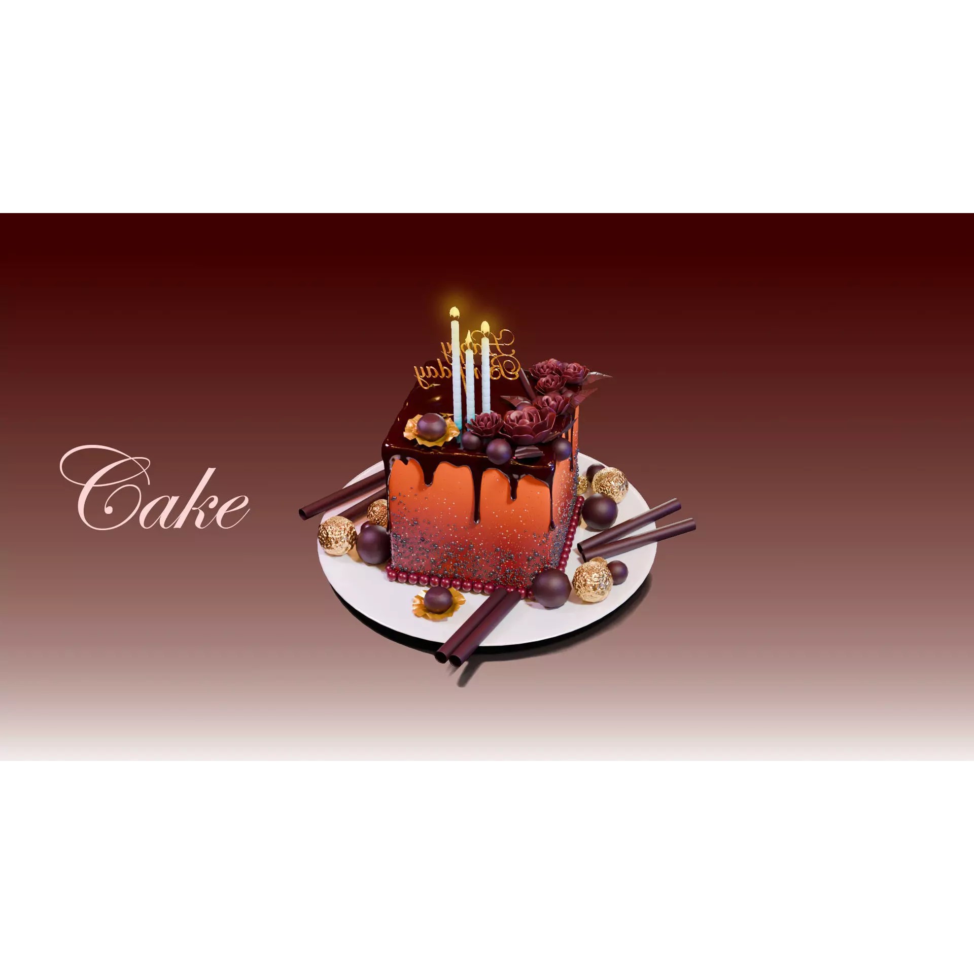 Chocolate Cake Slice 3D Model – Low Poly Game Asset, FBX, OBJ - View 4