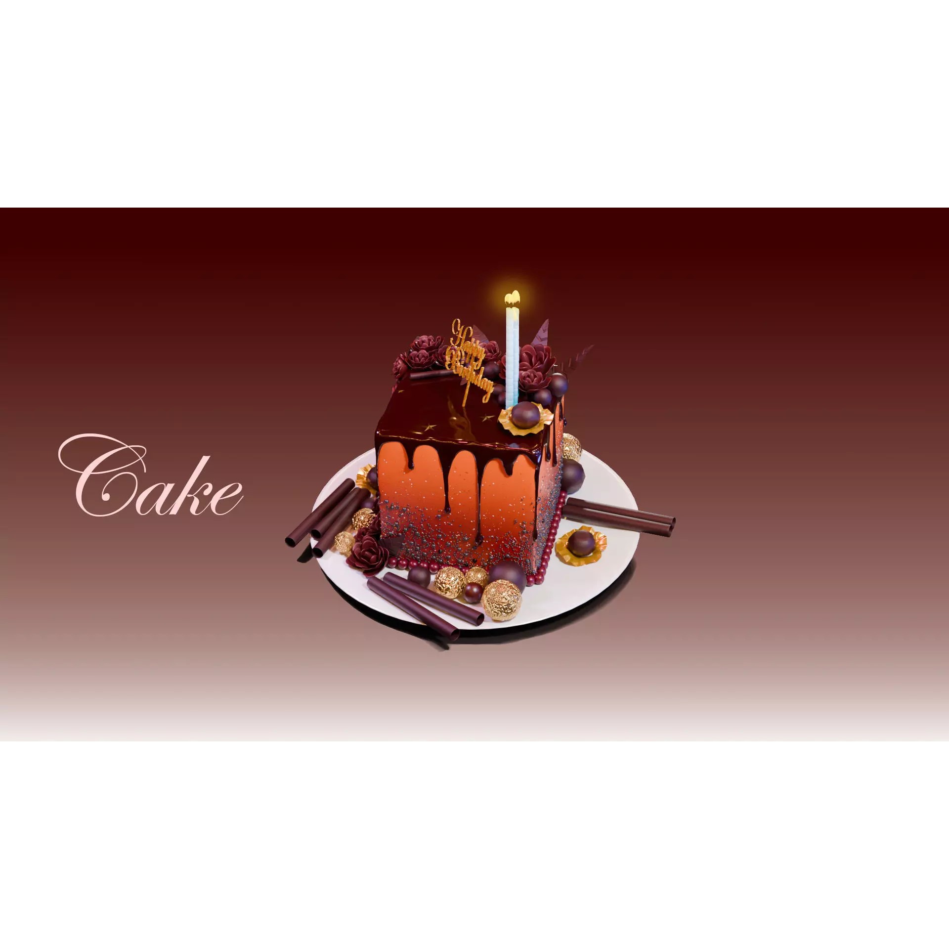 Chocolate Cake Slice 3D Model – Low Poly Game Asset, FBX, OBJ - View 5