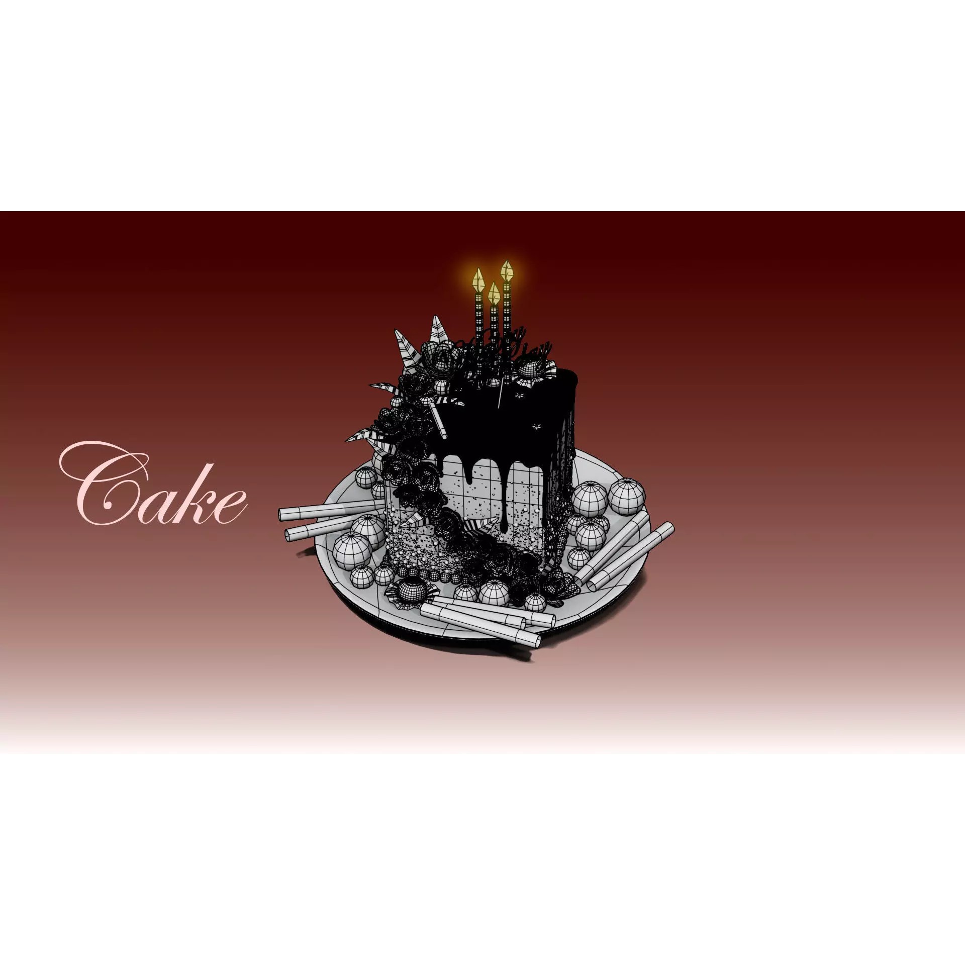 Chocolate Cake Slice 3D Model – Low Poly Game Asset, FBX, OBJ - View 7