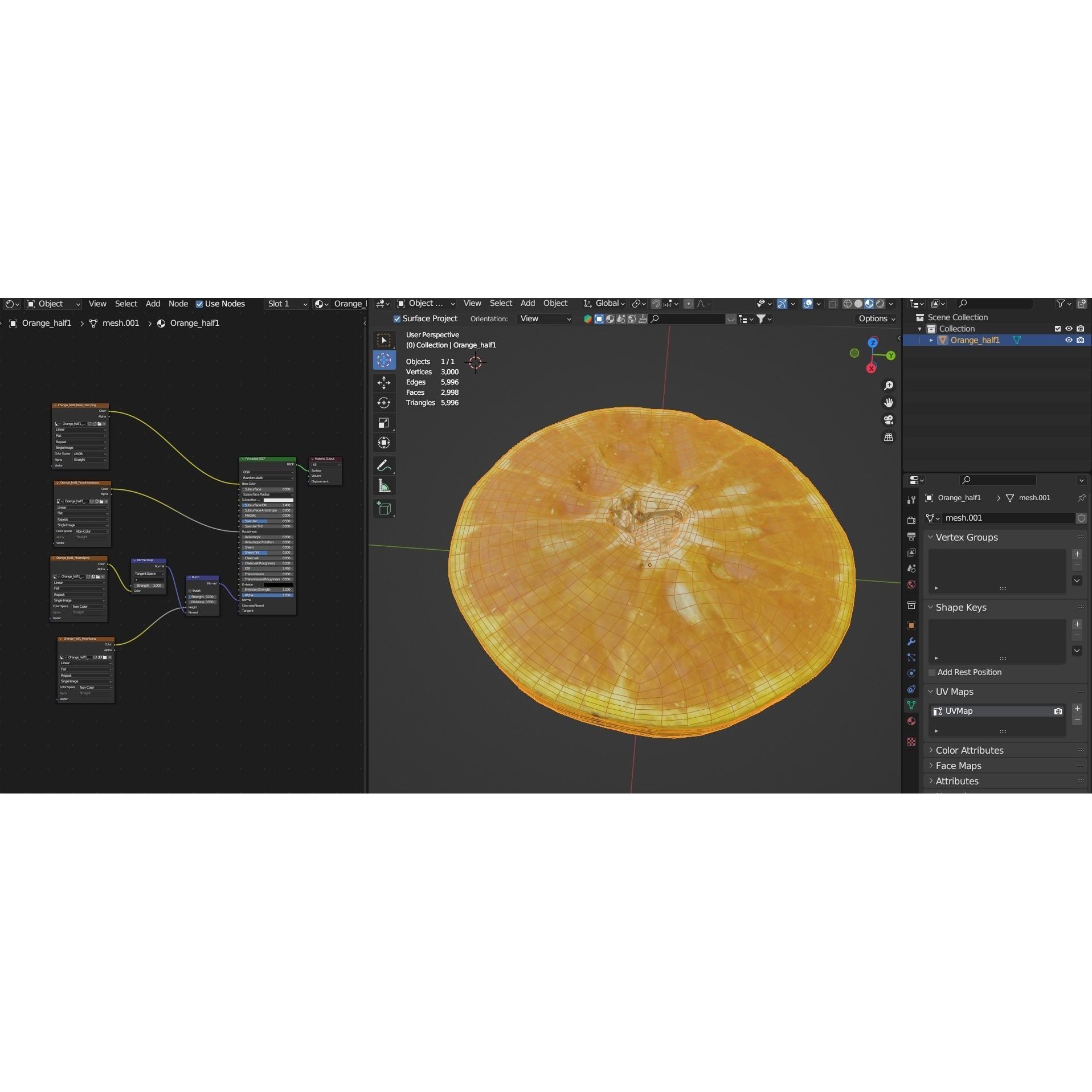 Orange 3D Model – Low Poly Fruit Asset, PBR Textures, Blender, FBX, OBJ