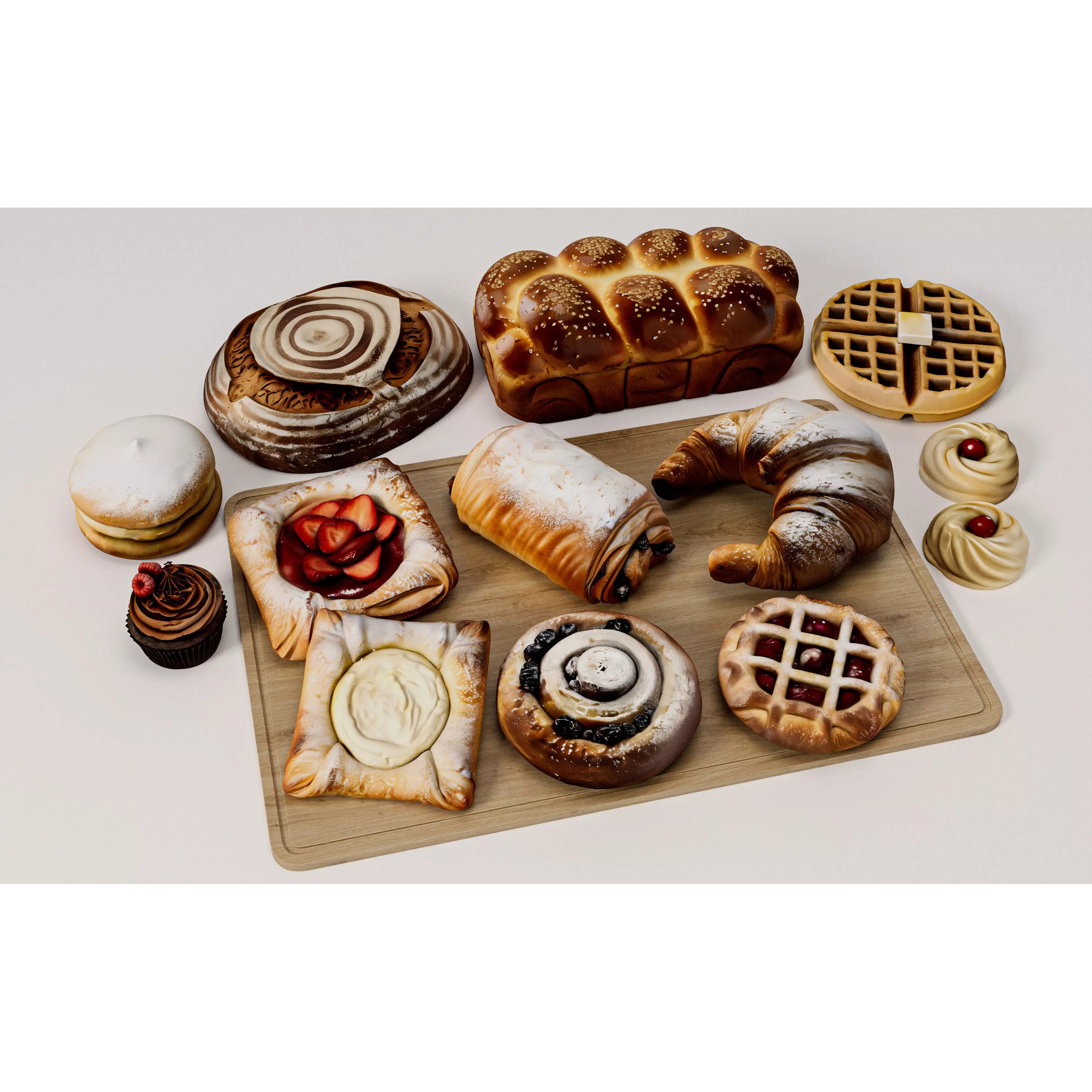 Ultra Realistic Bakery Pastry Set 3D Model – Low Poly PBR Asset, FBX - View 2