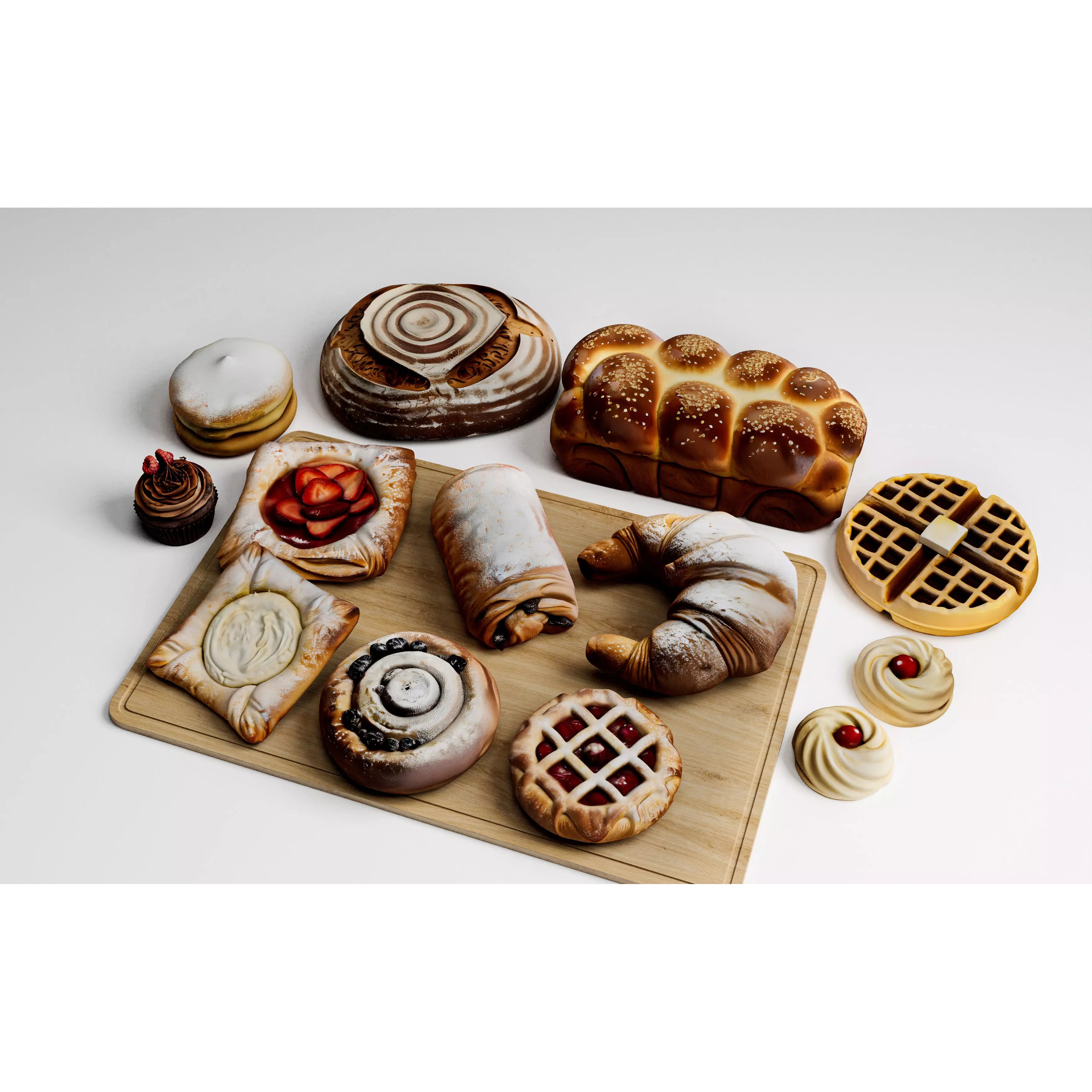 Ultra Realistic Bakery Pastry Set 3D Model – Low Poly PBR Asset, FBX - View 3