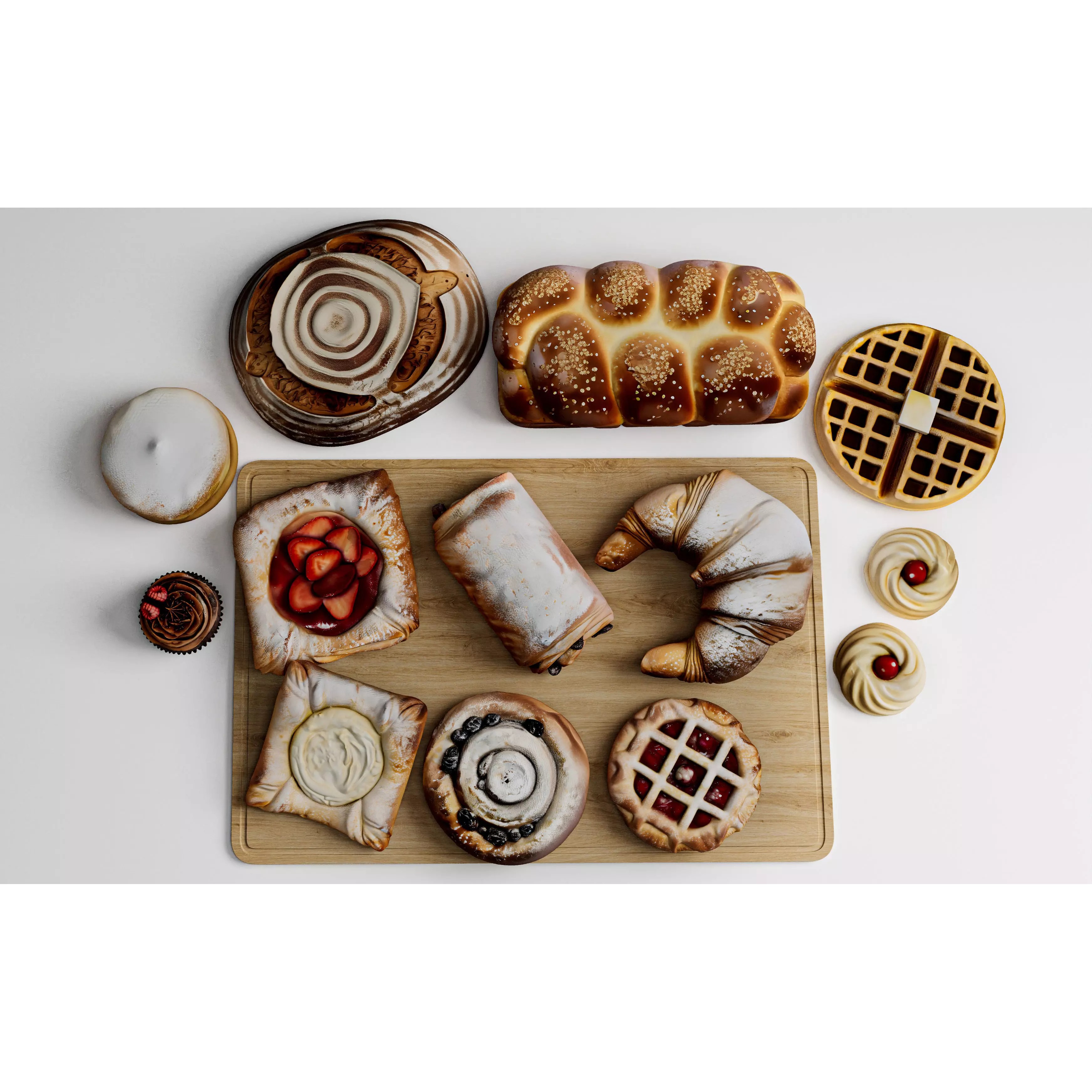 Ultra Realistic Bakery Pastry Set 3D Model – Low Poly PBR Asset, FBX - View 4