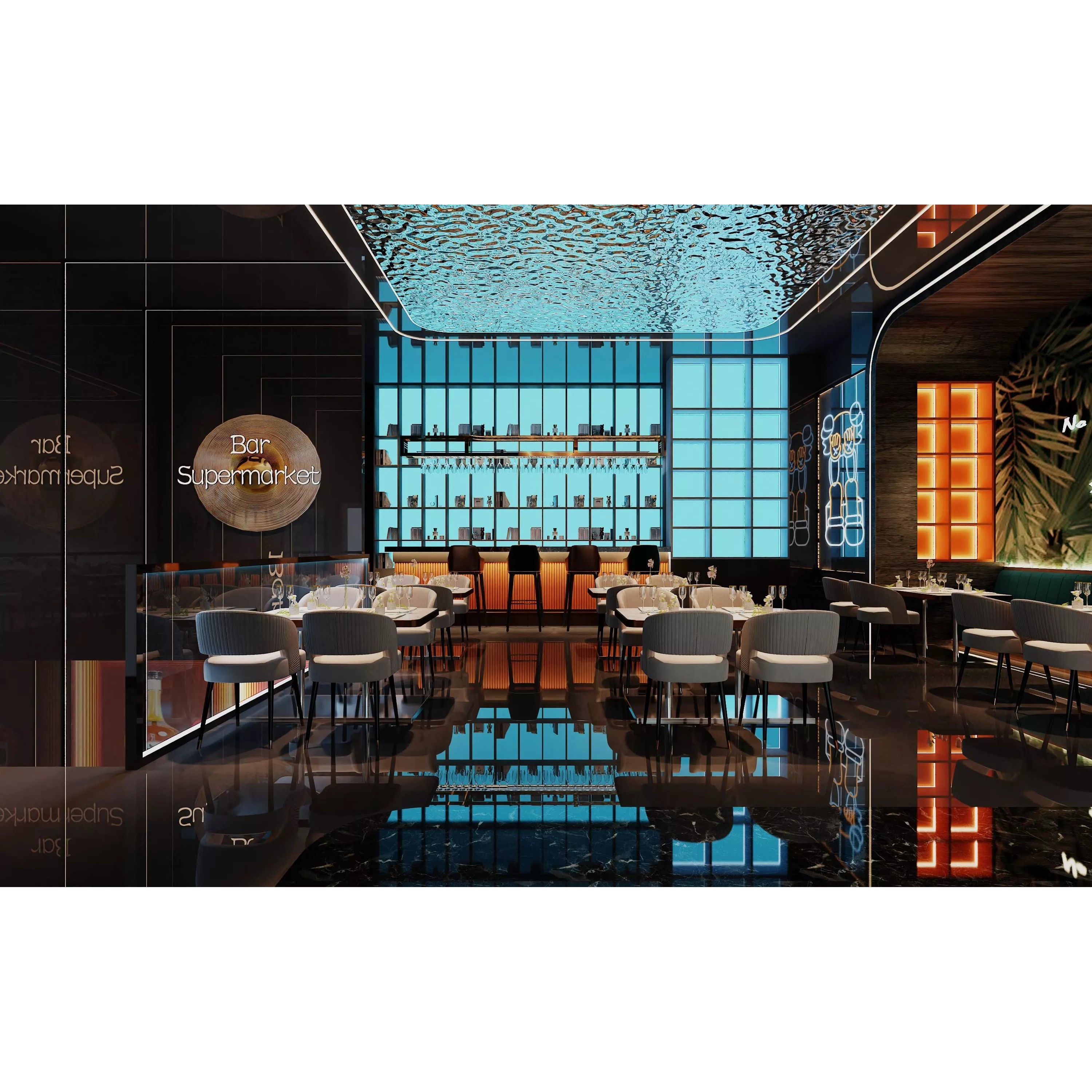 Contemporary Lounge Bar 3D Model – Modern Restaurant Interior, OBJ/FBX - View 2