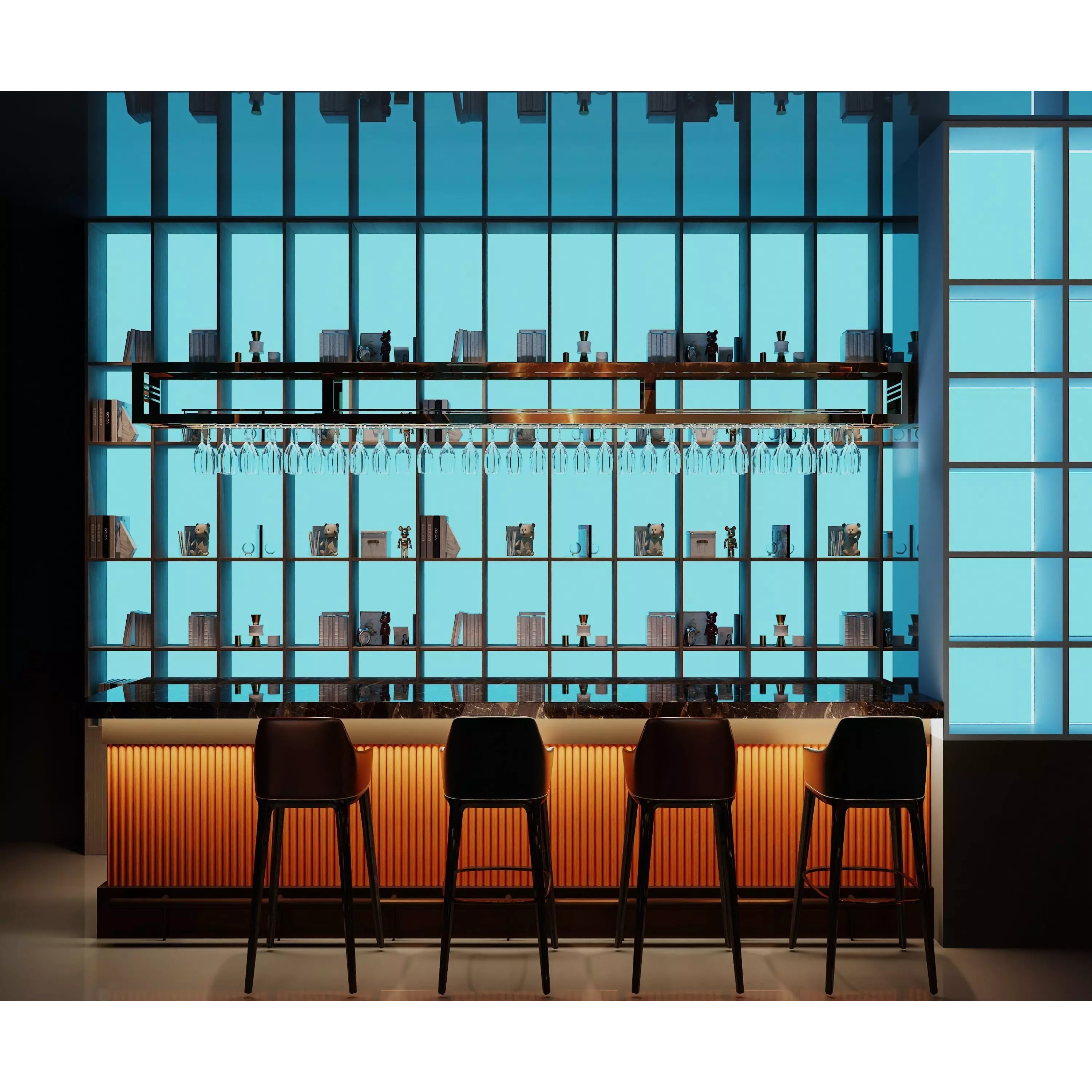 Contemporary Lounge Bar 3D Model – Modern Restaurant Interior, OBJ/FBX - View 4