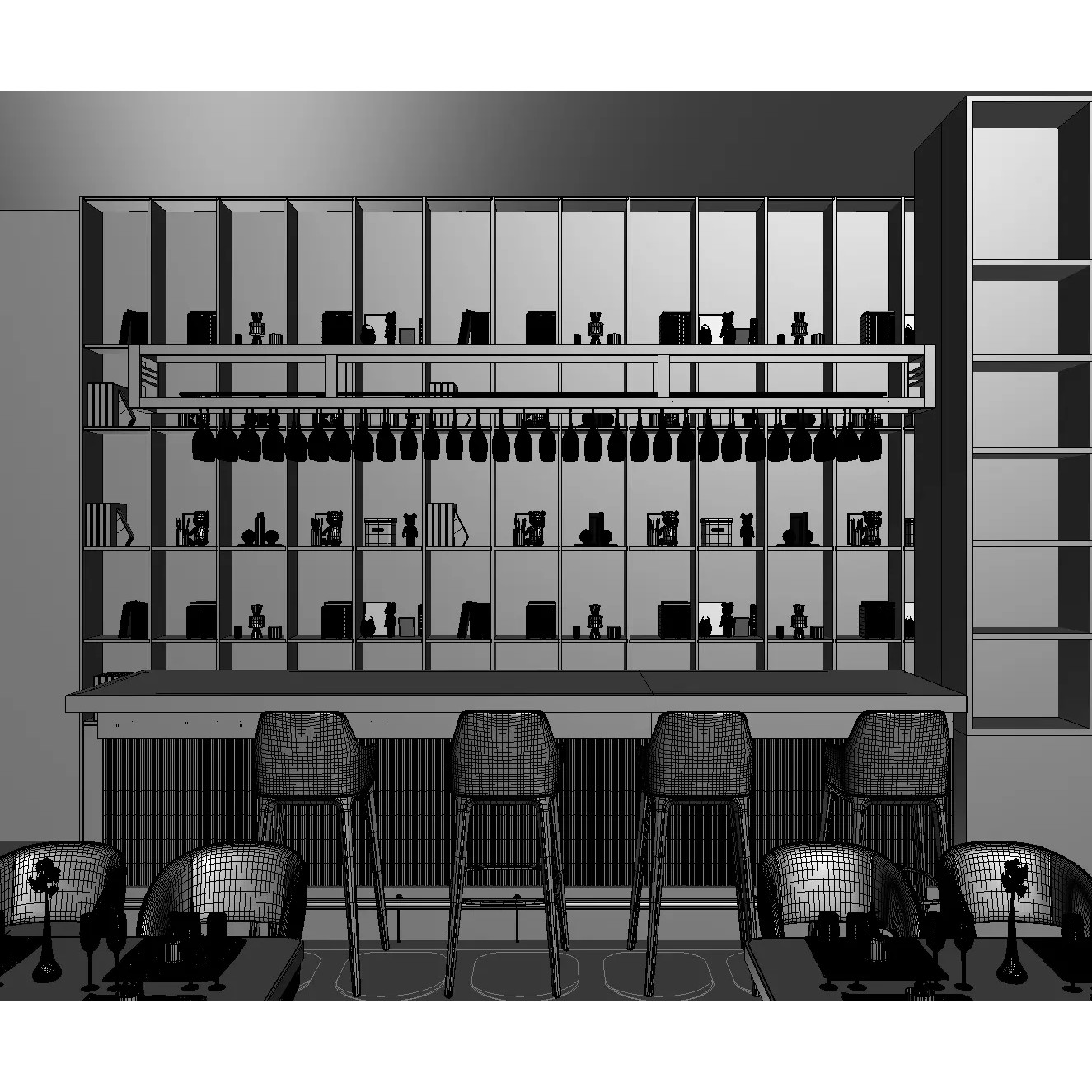 Contemporary Lounge Bar 3D Model – Modern Restaurant Interior, OBJ/FBX - View 6