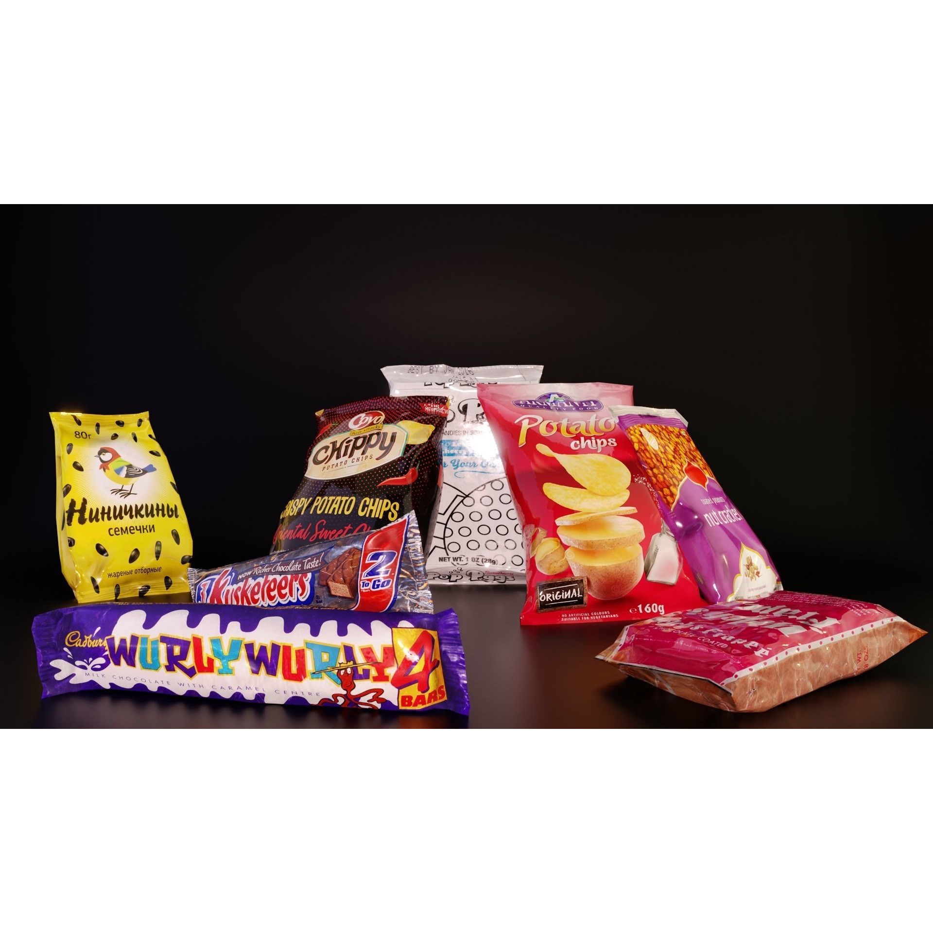 Snack Bars Packages 3D Model – Low Poly Game Asset, PBR Textures - View 10