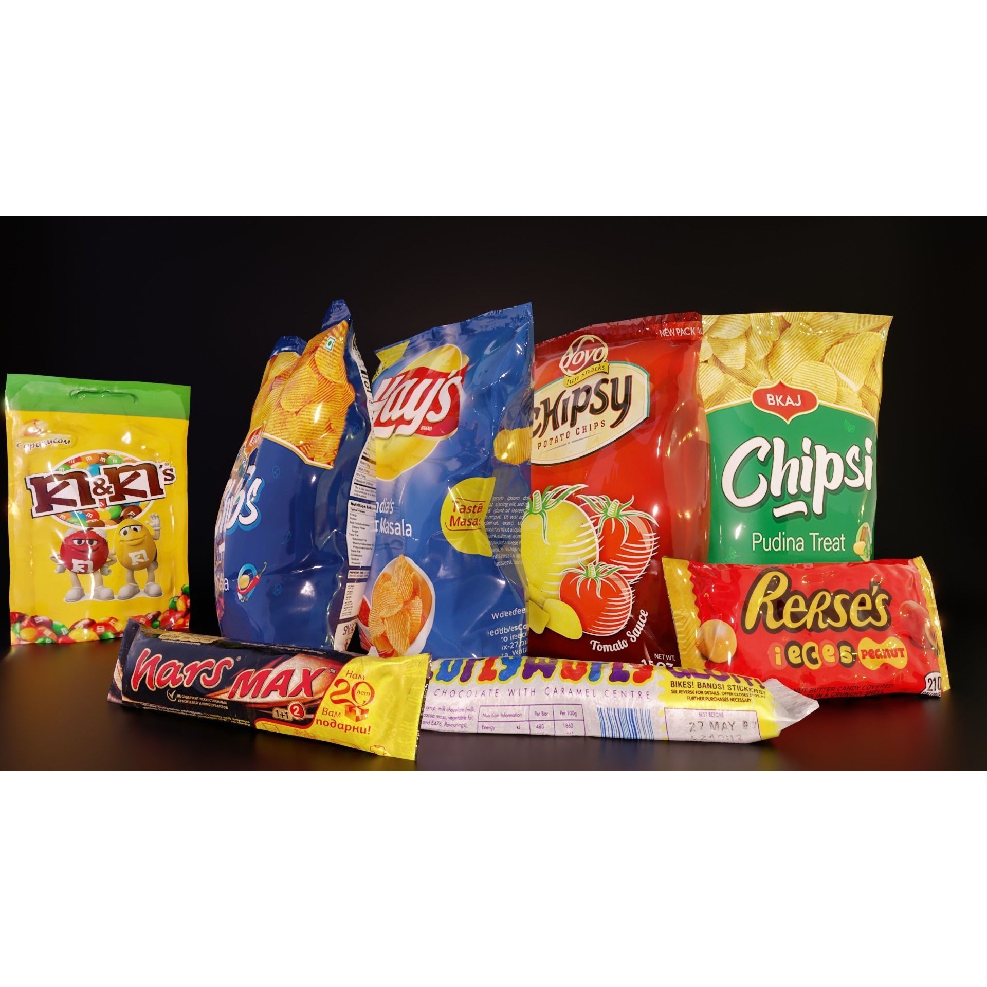 Snack Bars Packages 3D Model – Low Poly Game Asset, PBR Textures - View 9