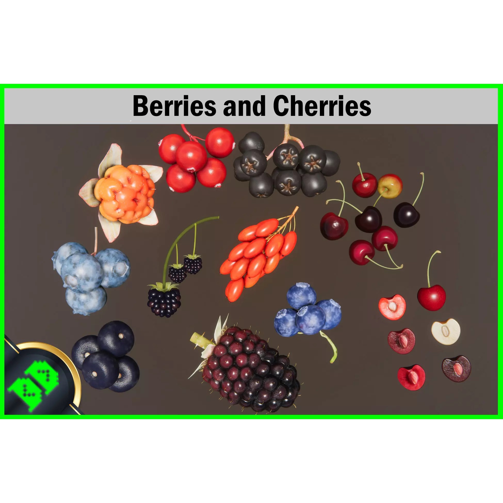 Berries and Cherries 3D Model – High Quality PBR Fruit Assets, FBX - View 2