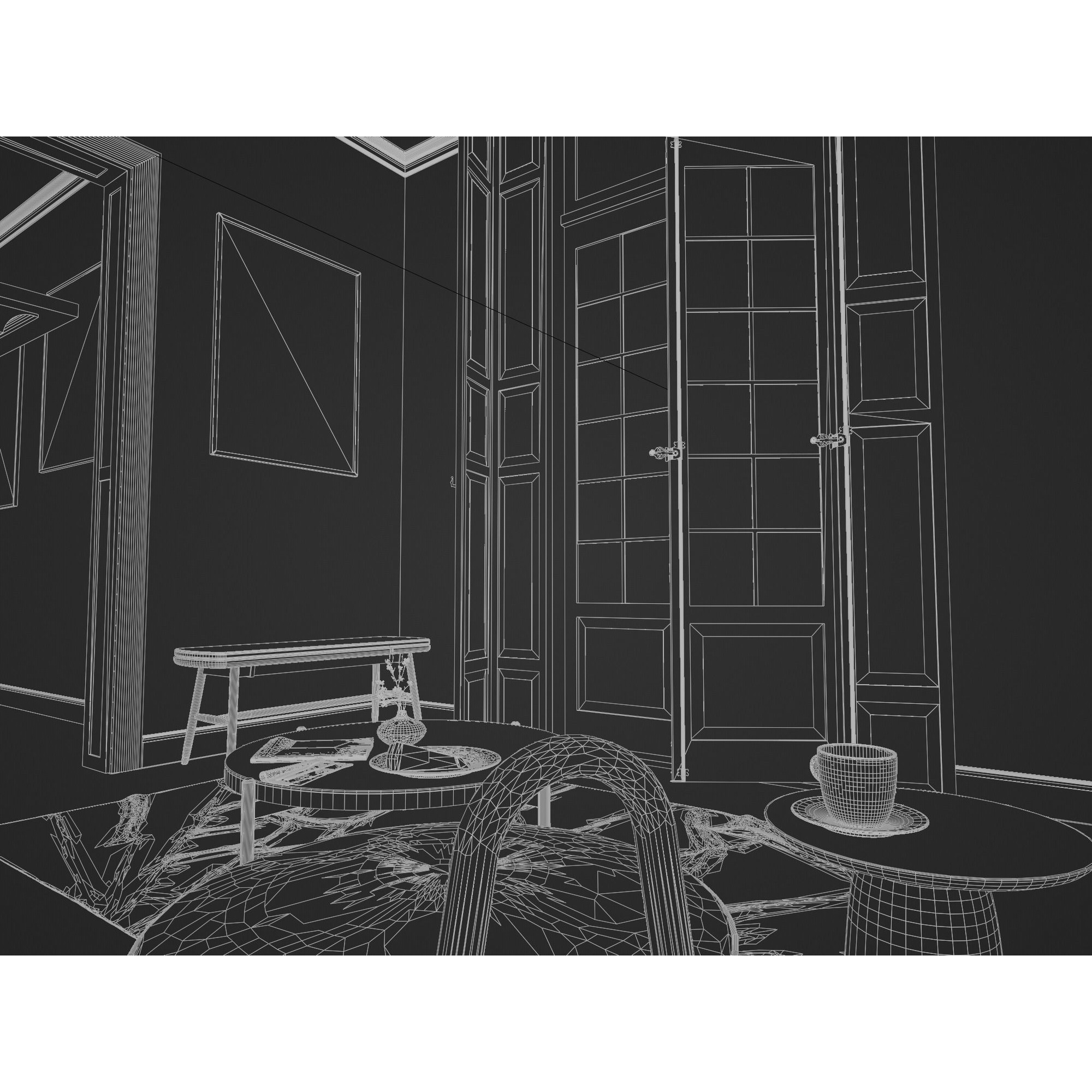 French Hallway and Reading Room - Game-Ready 3D Model