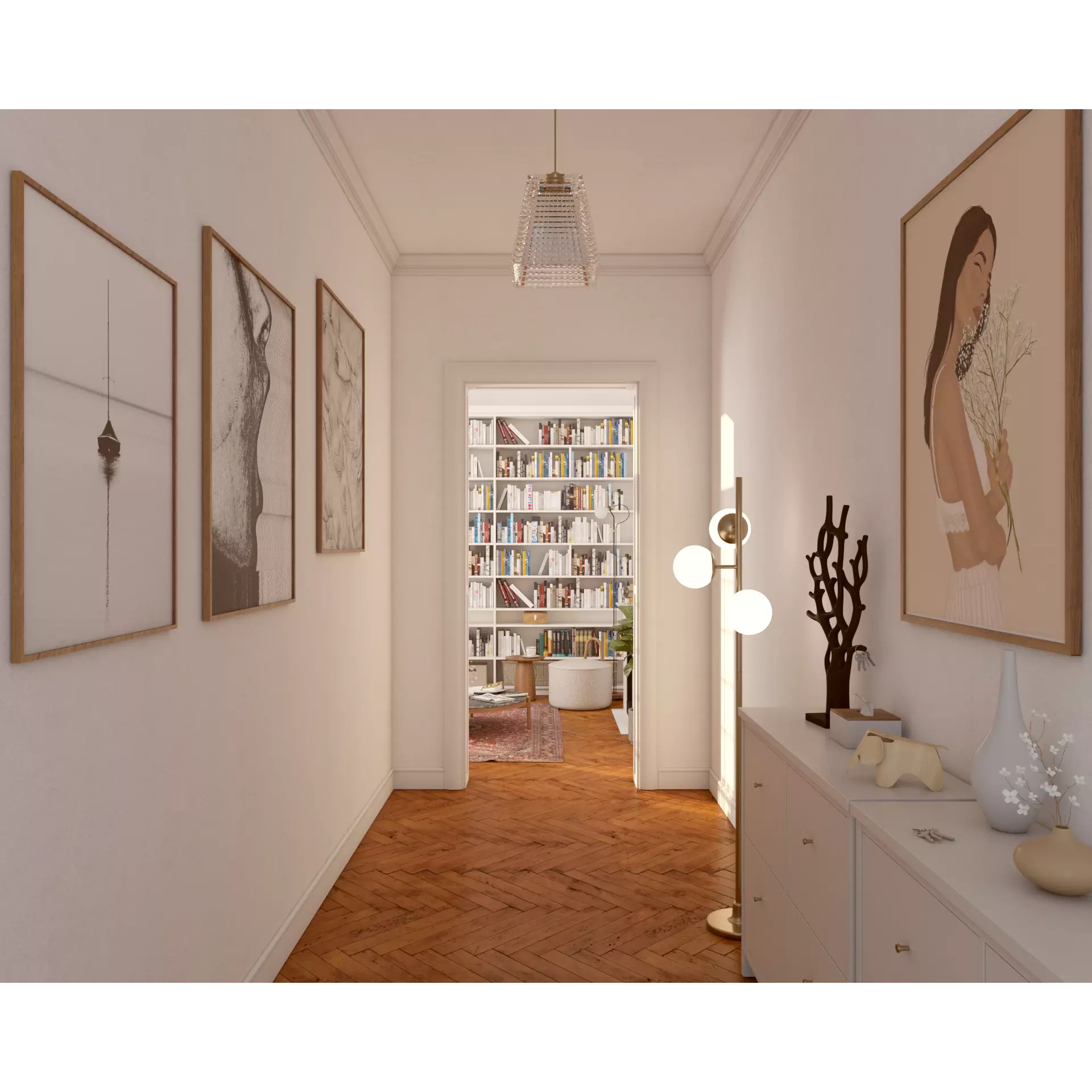 French Hallway and Reading Room - Game-Ready 3D Model - View 2