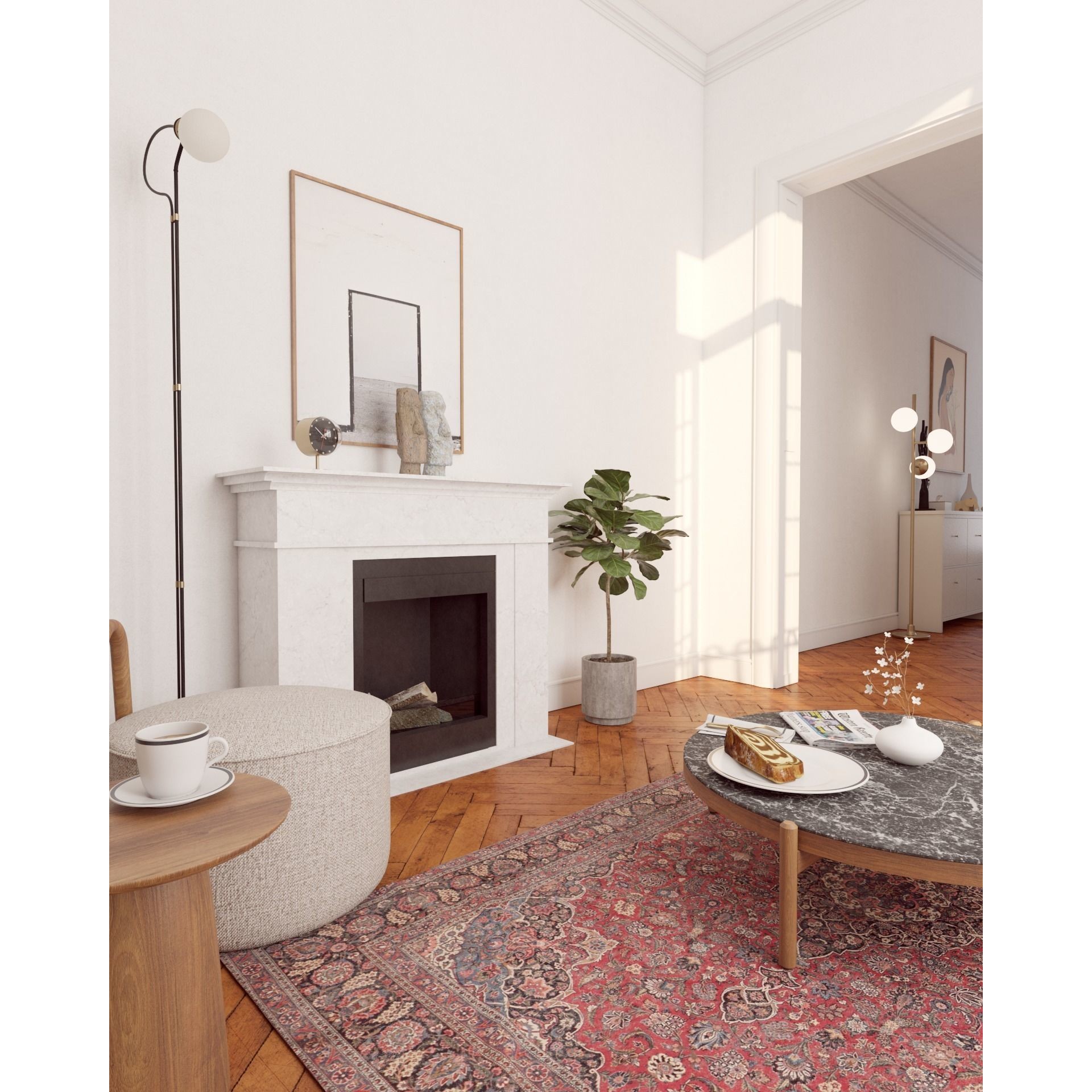 French Hallway and Reading Room - Game-Ready 3D Model - View 6