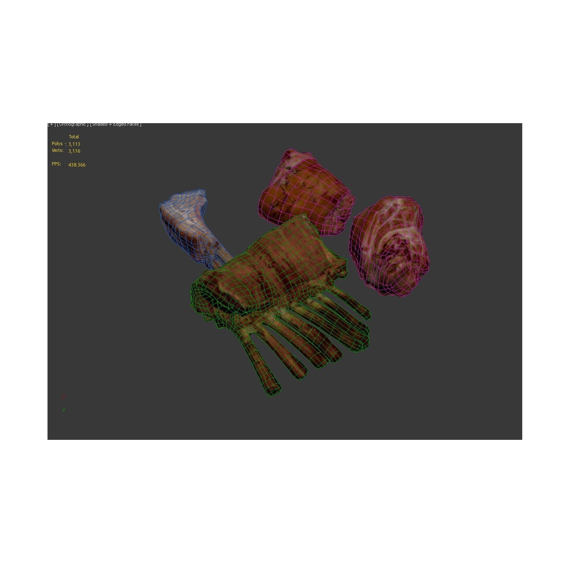 Grilled Ribs 3D Model – Low Poly Food Asset, OBJ & Textures