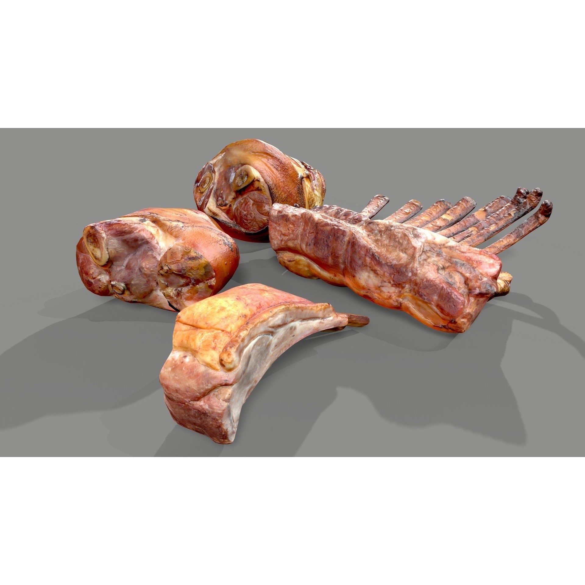 Grilled Ribs 3D Model – Low Poly Food Asset, OBJ & Textures - View 10