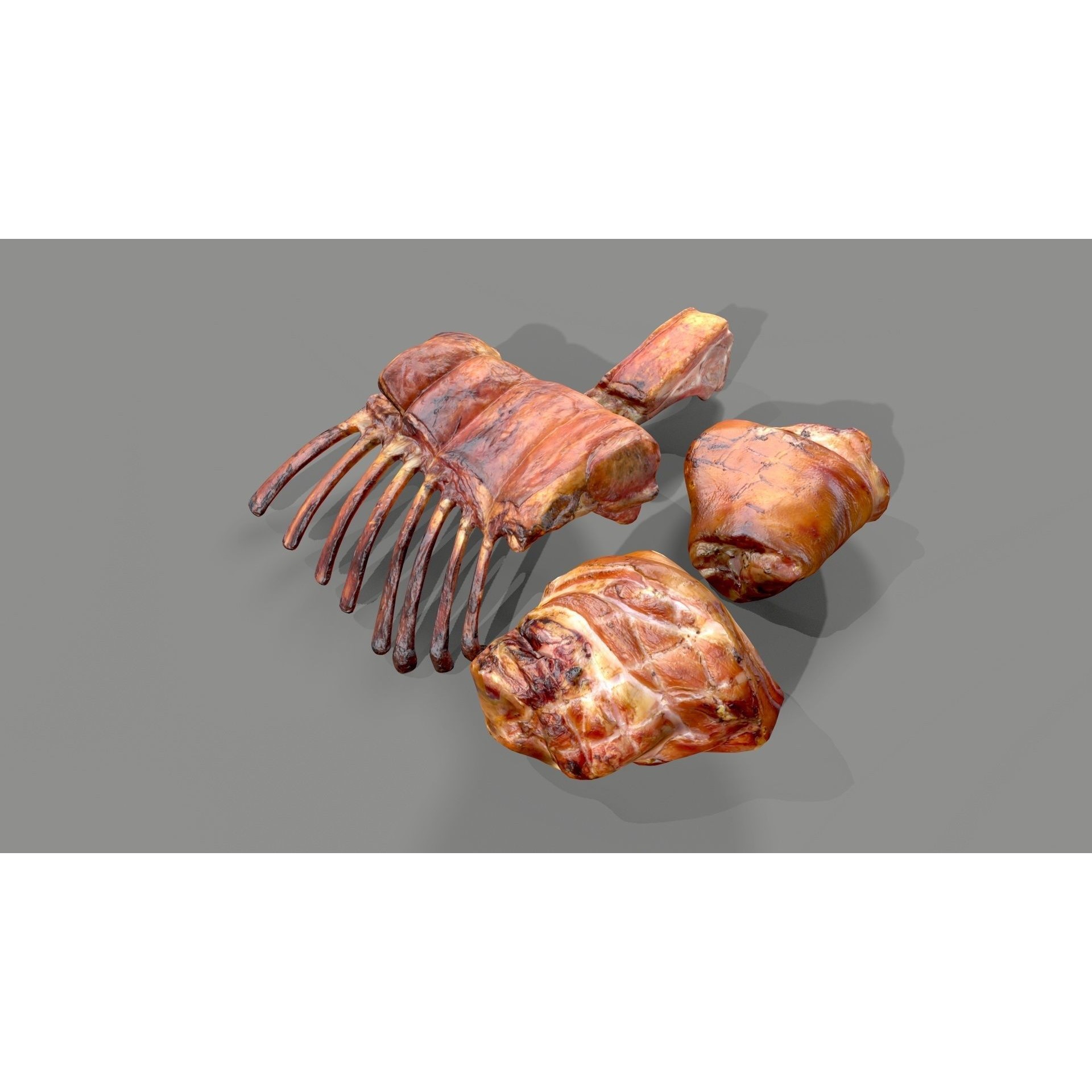 Grilled Ribs 3D Model – Low Poly Food Asset, OBJ & Textures - View 7