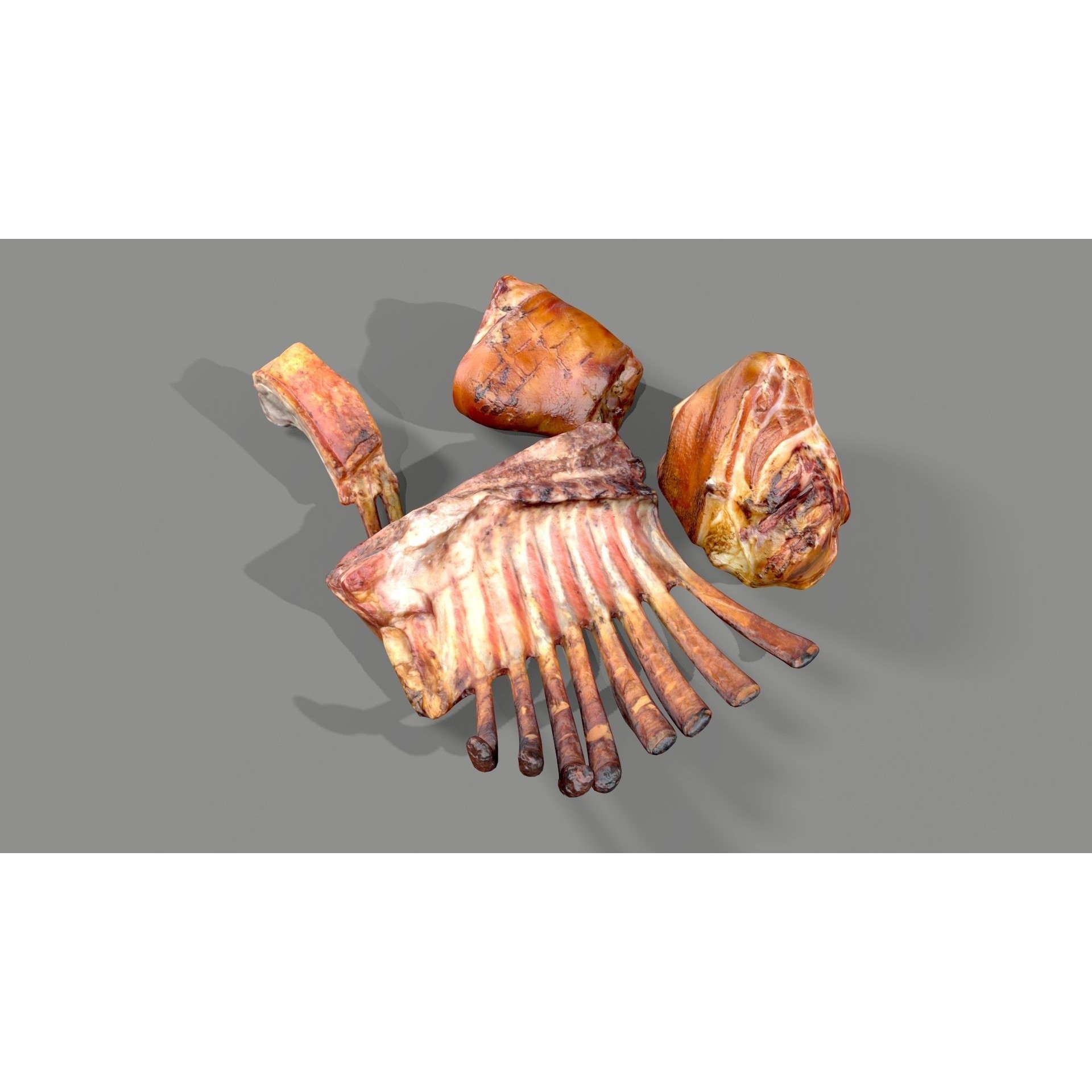 Grilled Ribs 3D Model – Low Poly Food Asset, OBJ & Textures - View 8