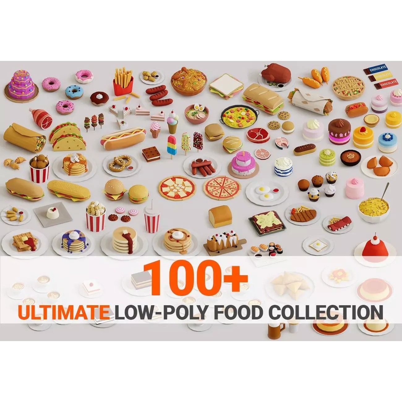 Food Mega Collection 3D Model – Low Poly Game-Ready Asset, FBX, OBJ - View 2