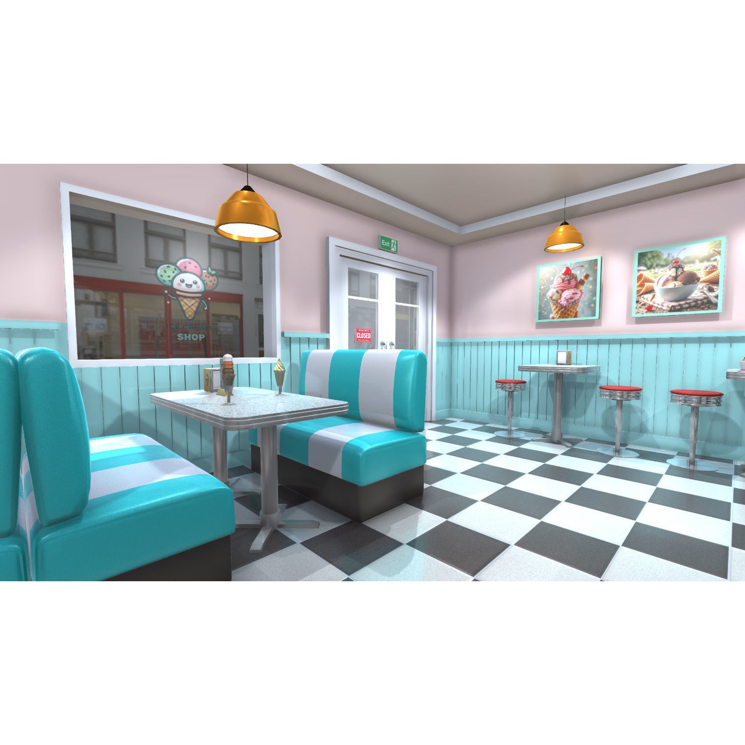 Ice Cream Shop Interior 3D Model – Low Poly Game Asset, FBX - View 11