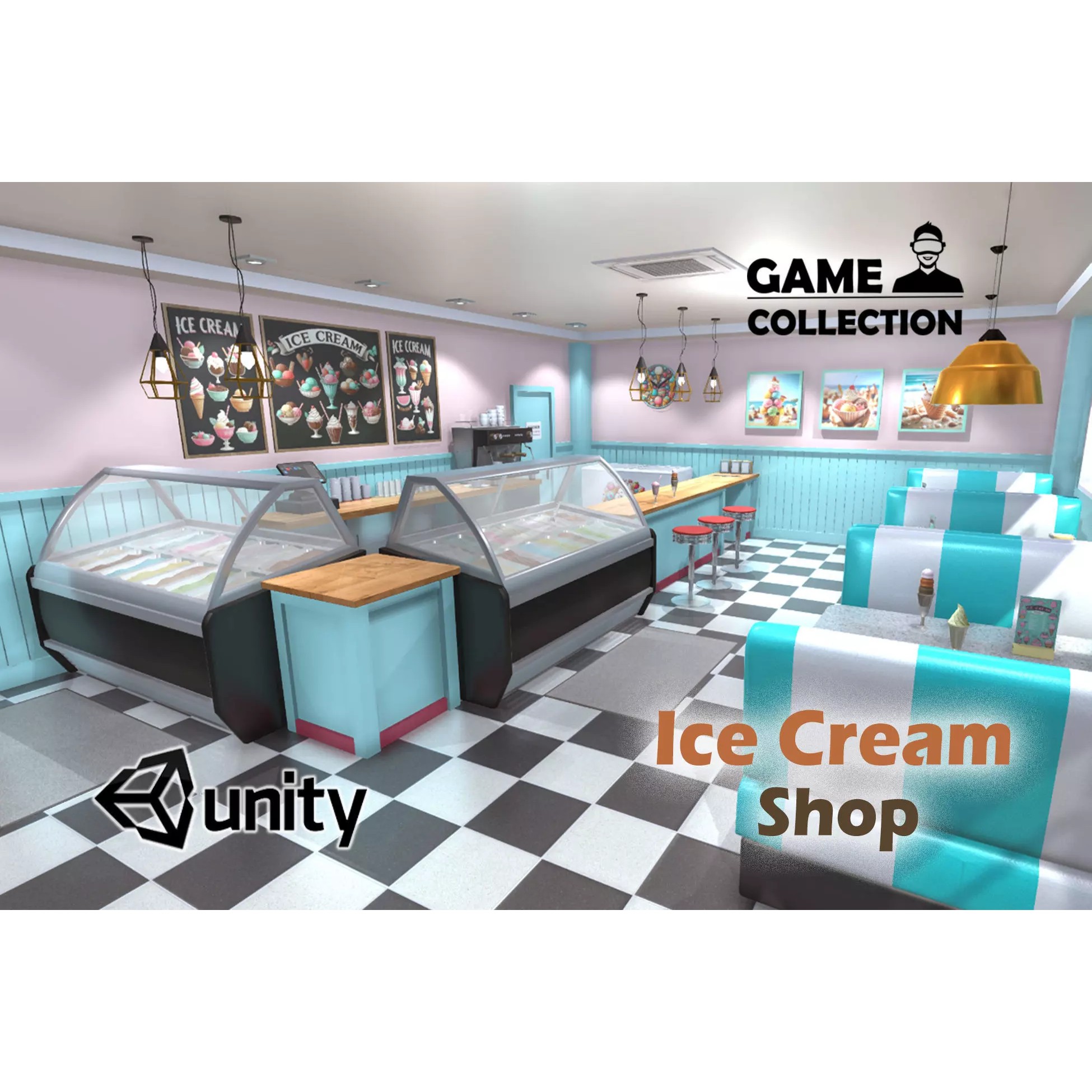 Ice Cream Shop Interior 3D Model – Low Poly Game Asset, FBX - View 2