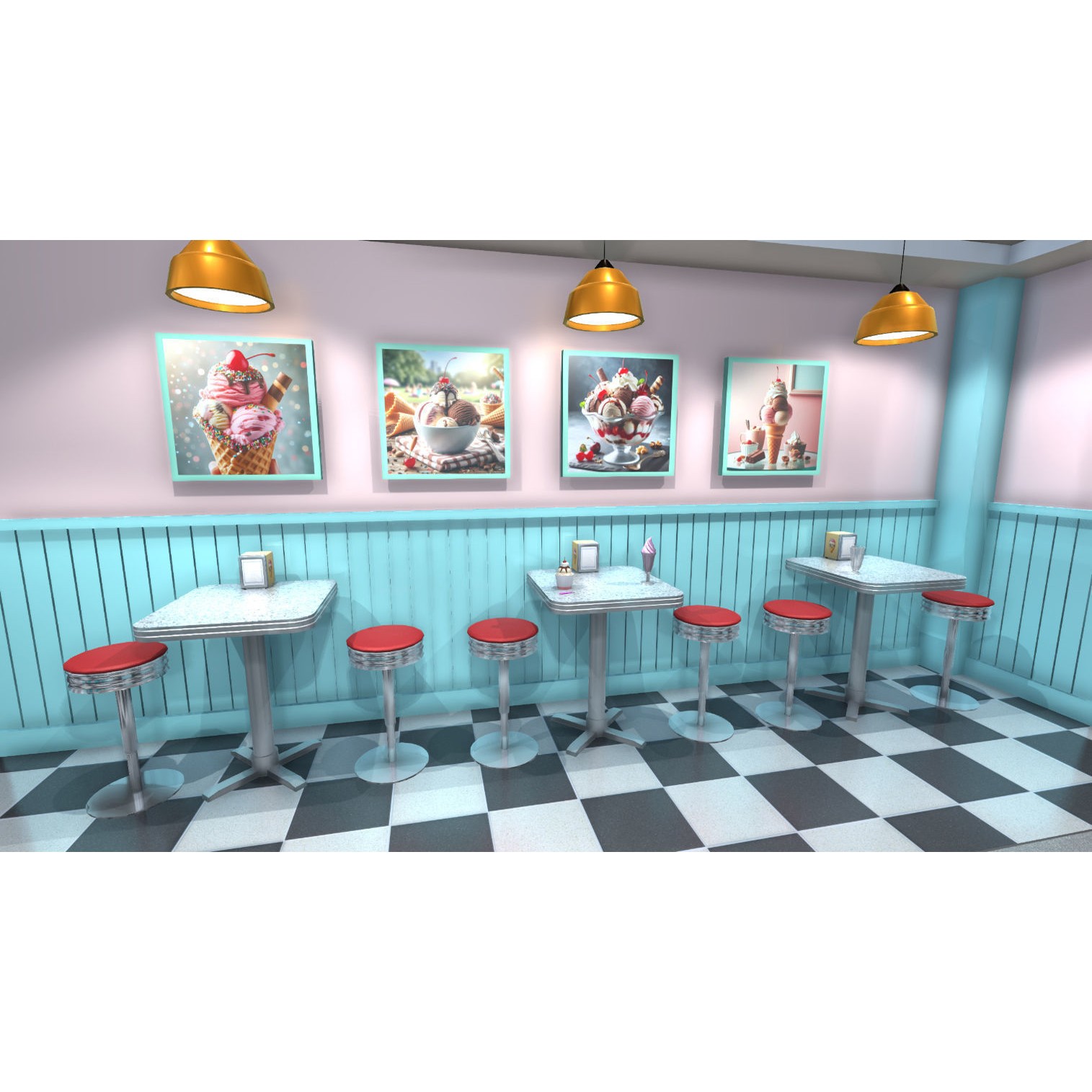 Ice Cream Shop Interior 3D Model – Low Poly Game Asset, FBX - View 4