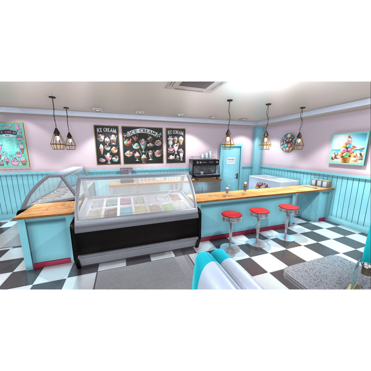Ice Cream Shop Interior 3D Model – Low Poly Game Asset, FBX - View 5