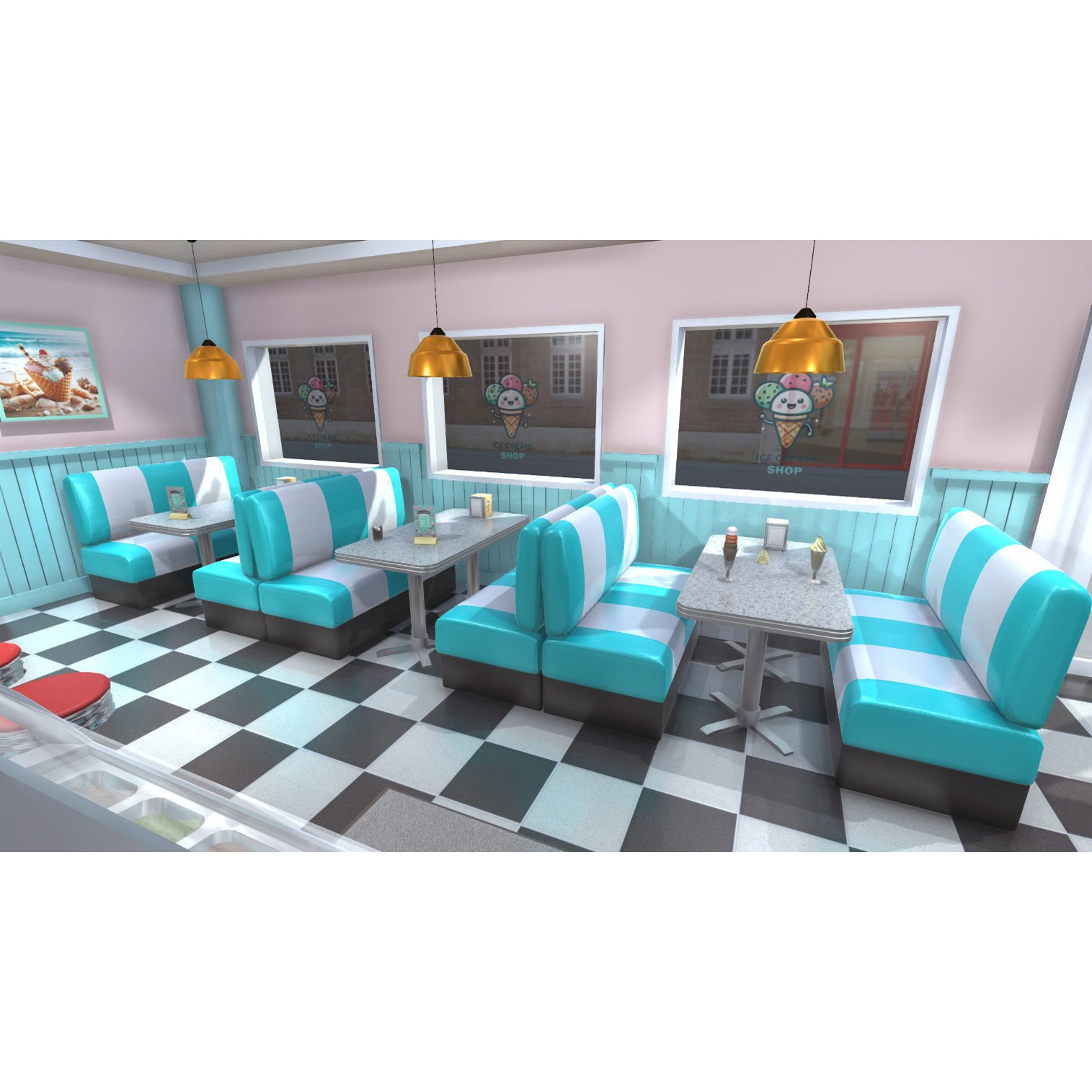 Ice Cream Shop Interior 3D Model – Low Poly Game Asset, FBX - View 6