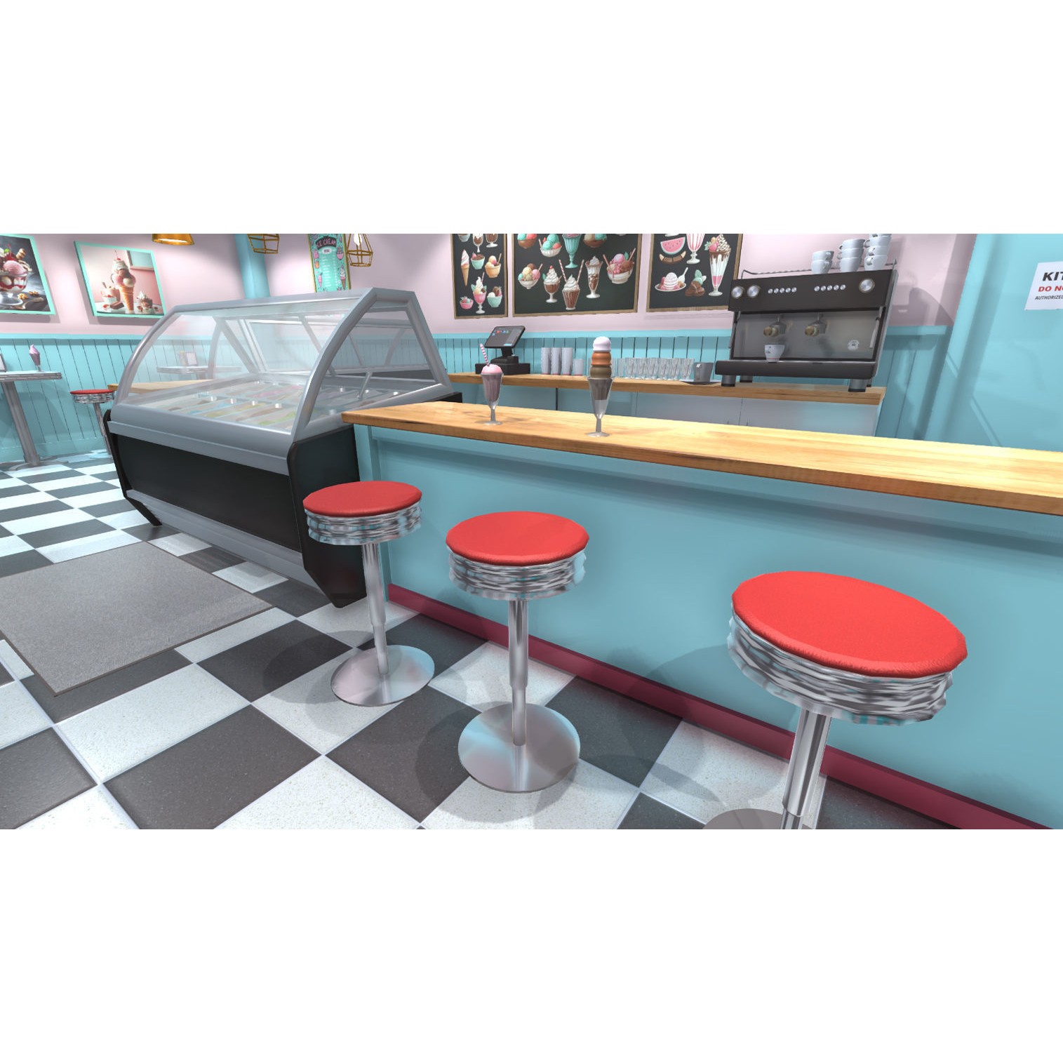 Ice Cream Shop Interior 3D Model – Low Poly Game Asset, FBX - View 8
