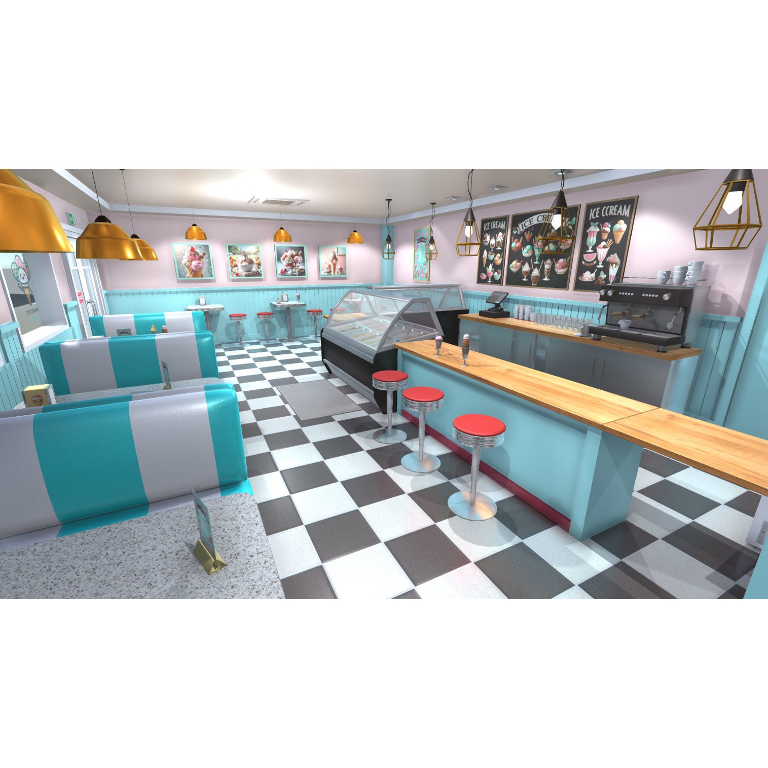 Ice Cream Shop Interior 3D Model – Low Poly Game Asset, FBX - View 9
