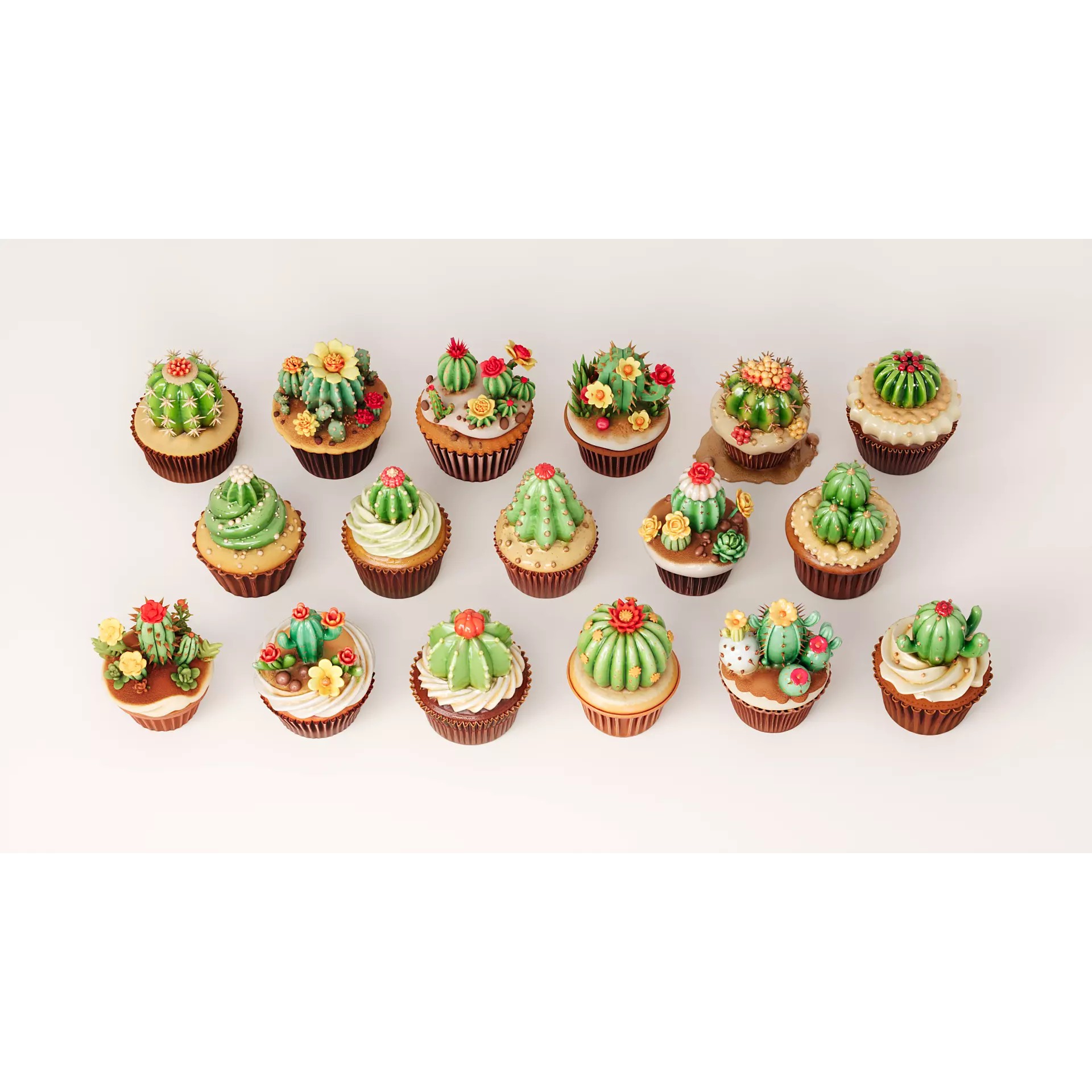 Cactus Cupcake 3D Model – PBR Textured, Game-Ready Formats - View 2