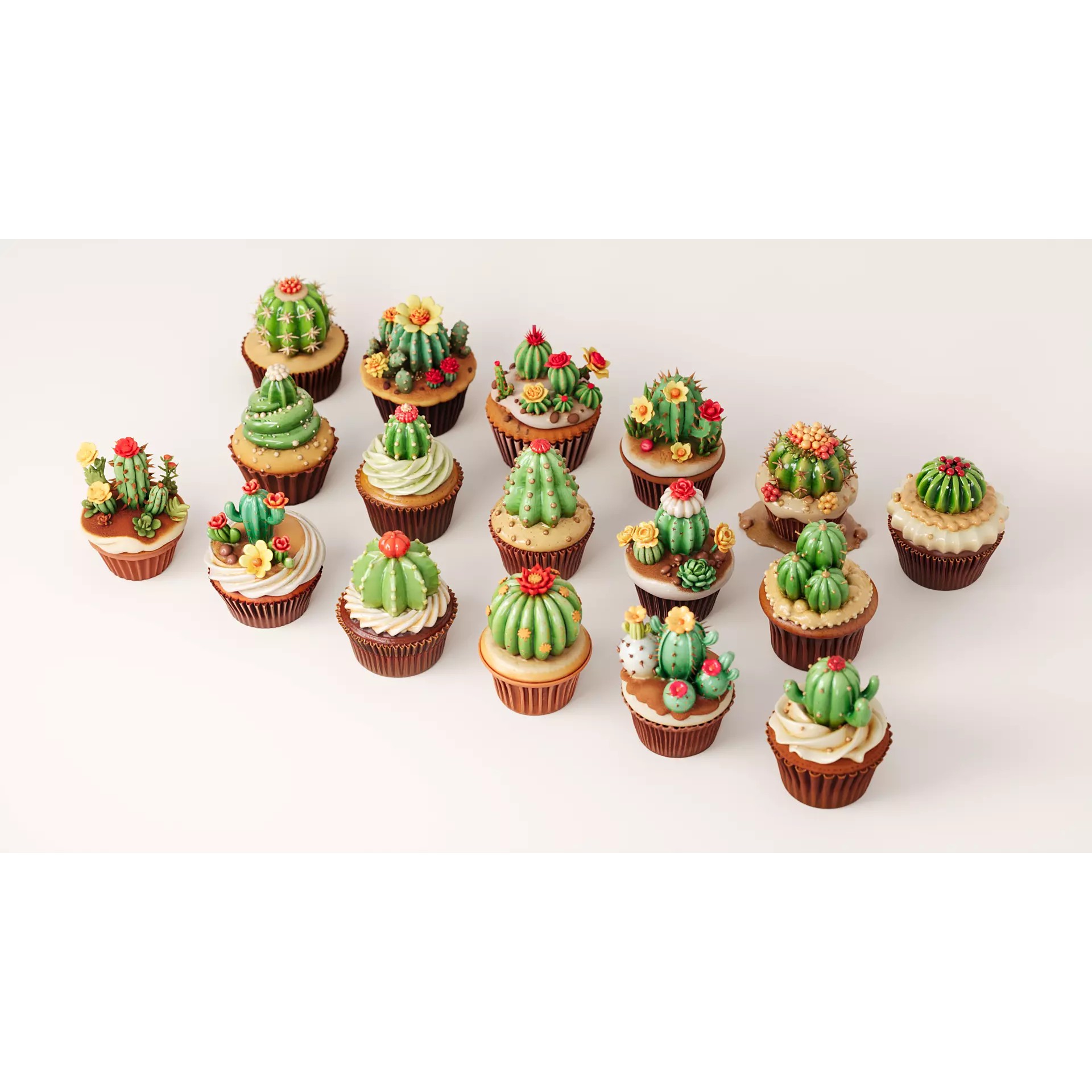 Cactus Cupcake 3D Model – PBR Textured, Game-Ready Formats - View 3