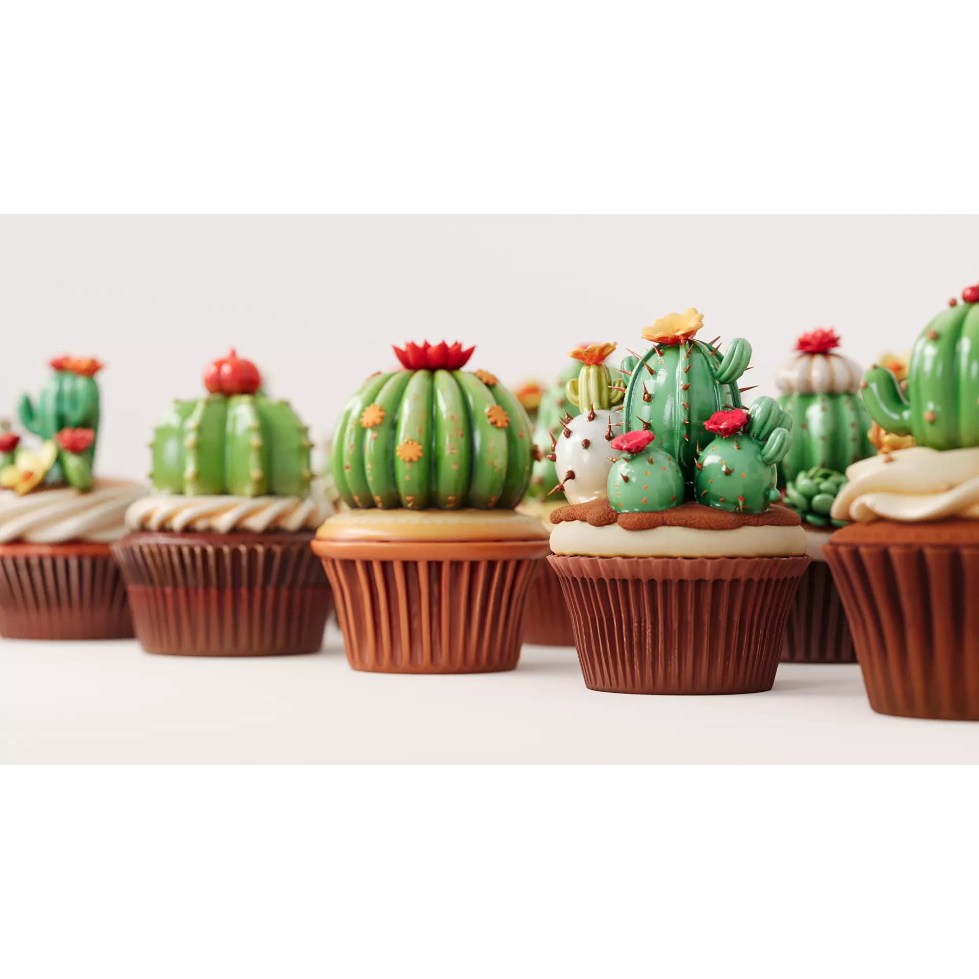 Cactus Cupcake 3D Model – PBR Textured, Game-Ready Formats - View 6