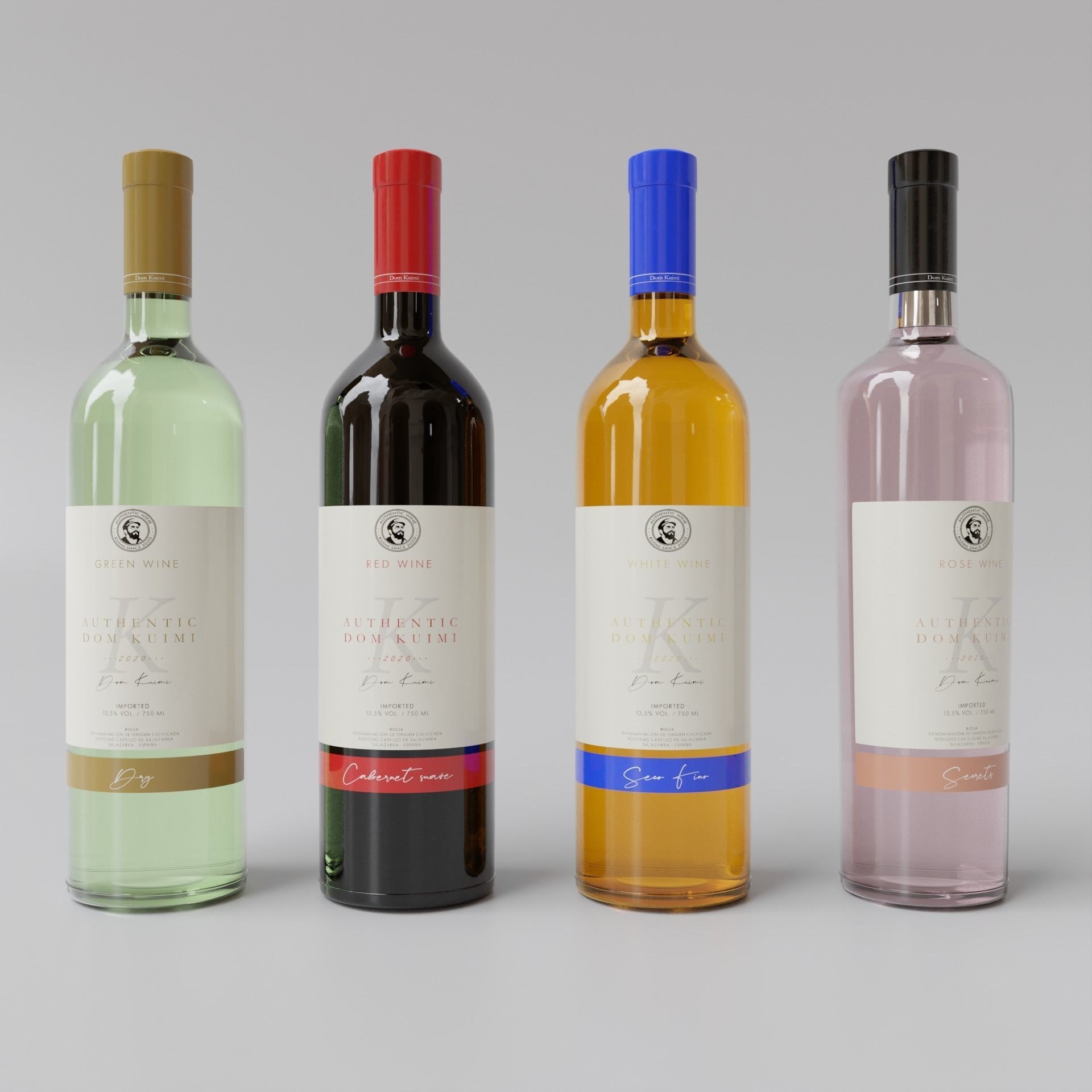 Wine Bottles 3D Model – PBR Glassware Pack with Blender, FBX, OBJ Formats - View 3