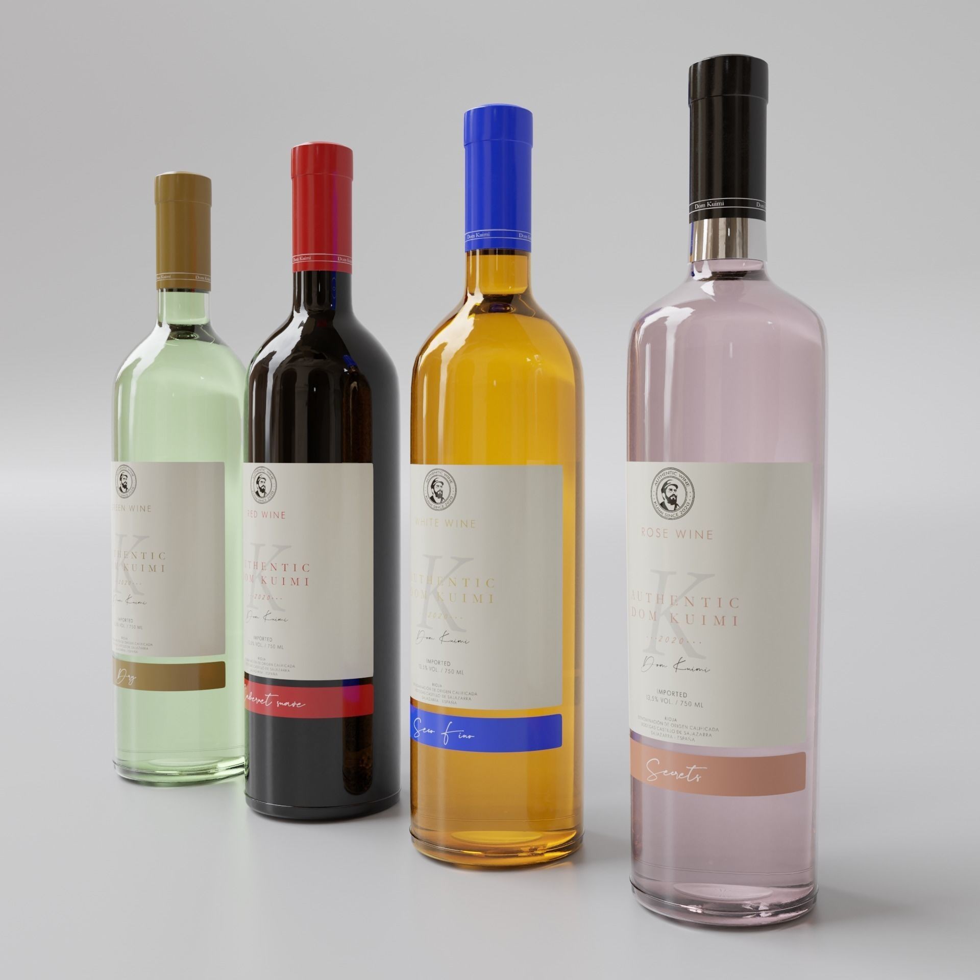 Wine Bottles 3D Model – PBR Glassware Pack with Blender, FBX, OBJ Formats - View 5