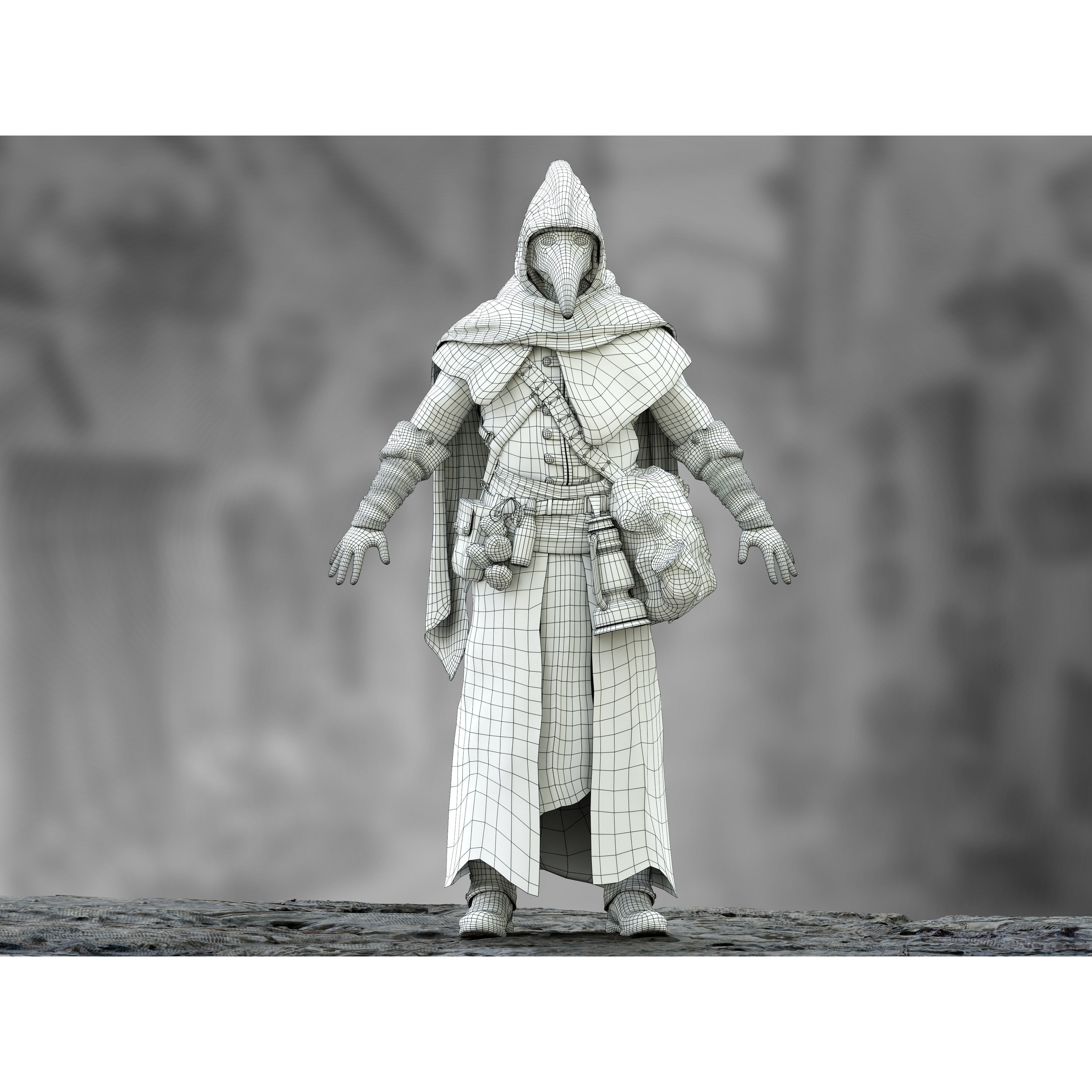 Plague Doctor - Low-Poly Game-Ready 3D Model - View 12
