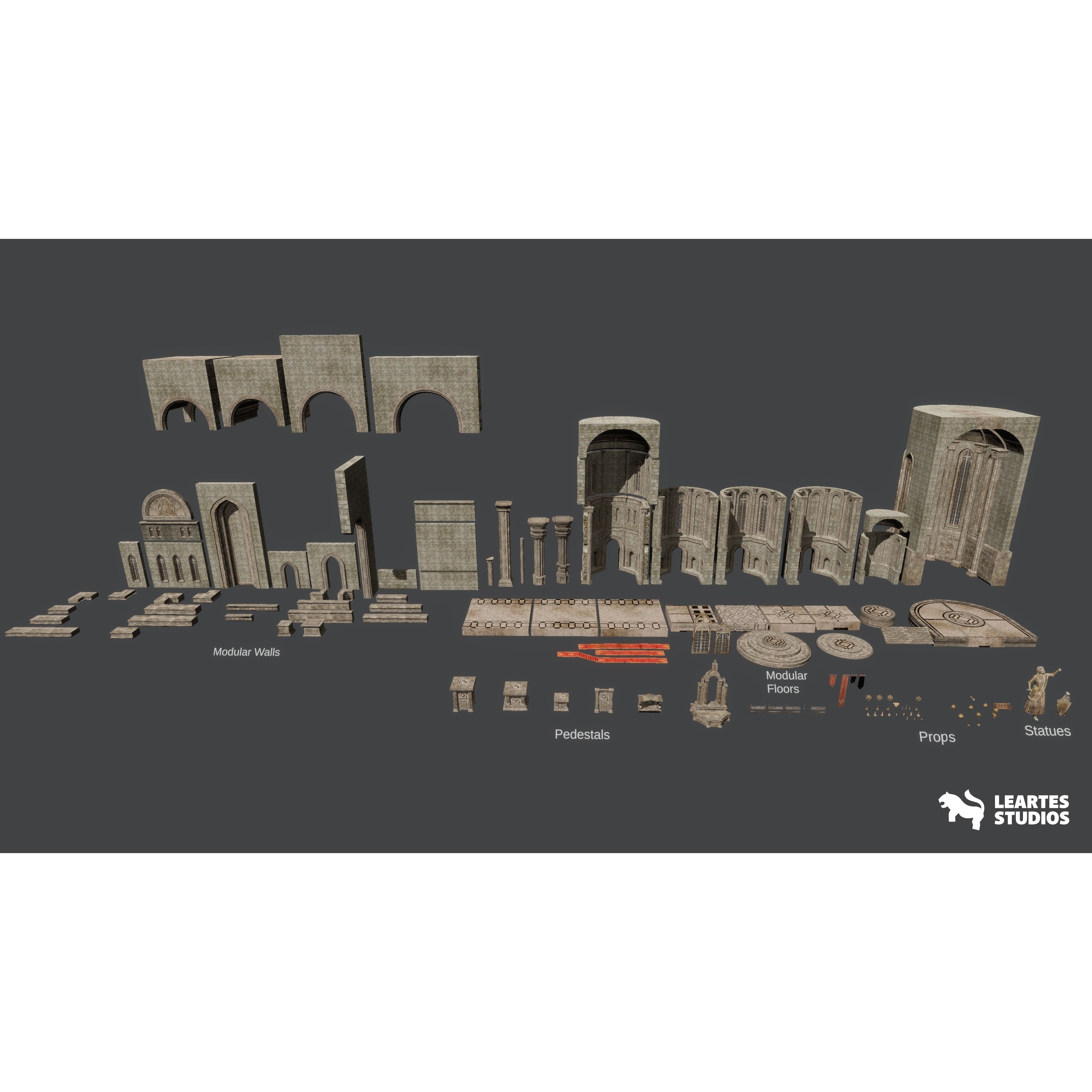 Ancient Cathedral Environment - Low-Poly Game-Ready 3D Model