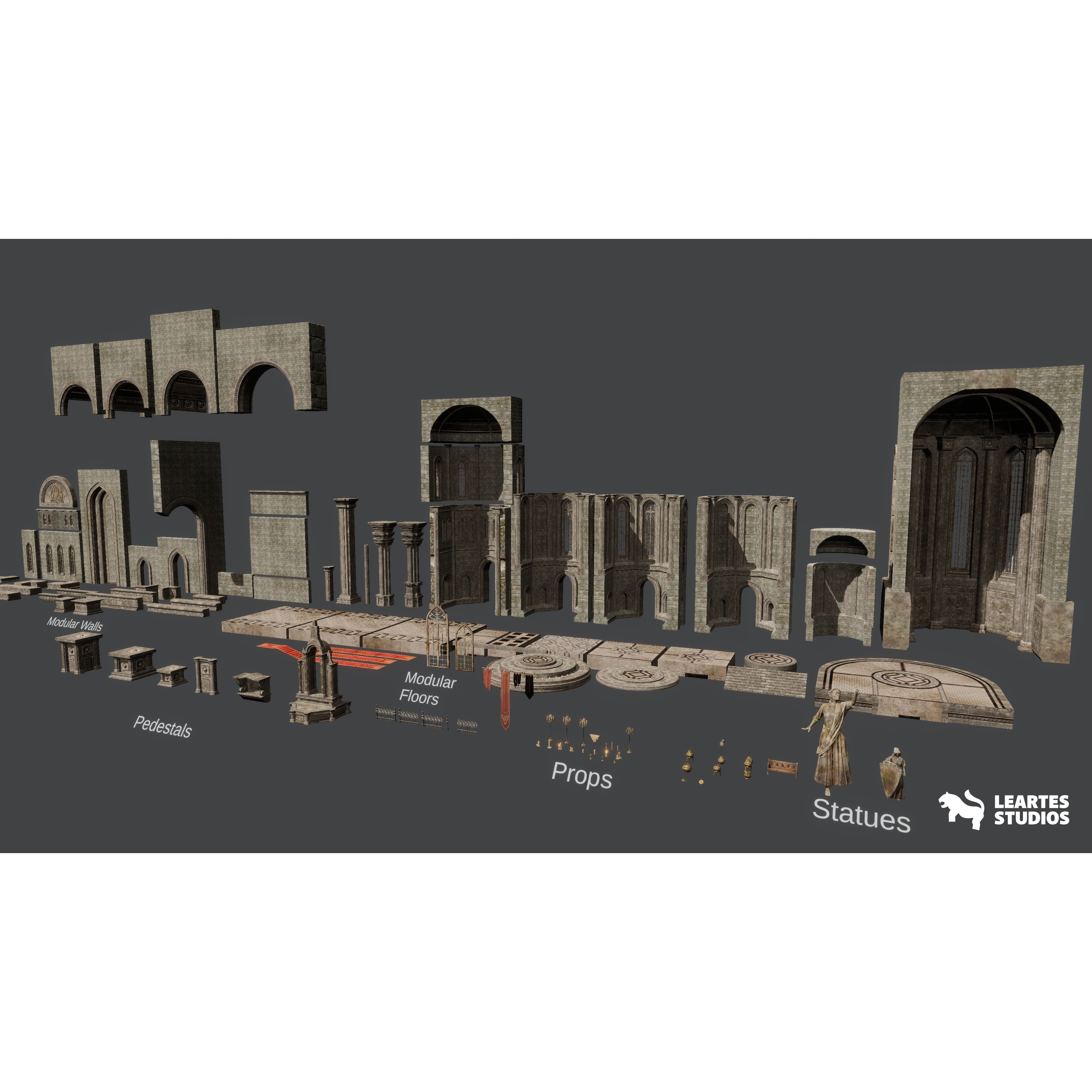 Ancient Cathedral Environment - Low-Poly Game-Ready 3D Model - View 17