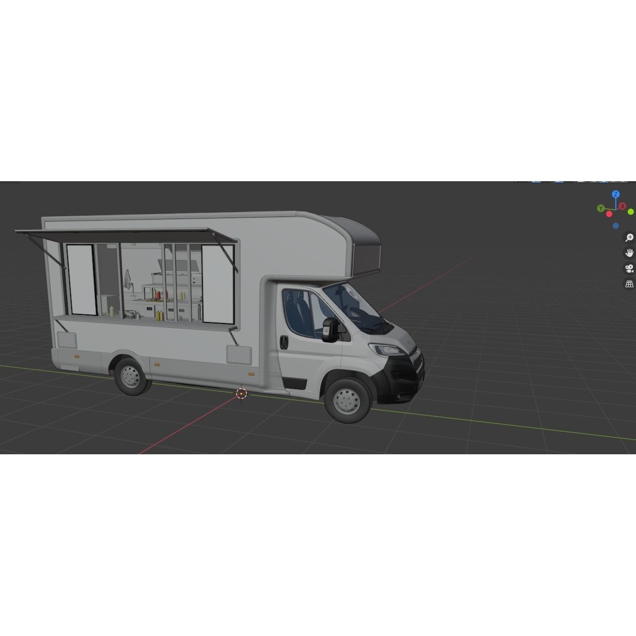 Food Truck Peugeot Boxter 3D Model – Detailed Vehicle with Kitchen Equipment, FBX