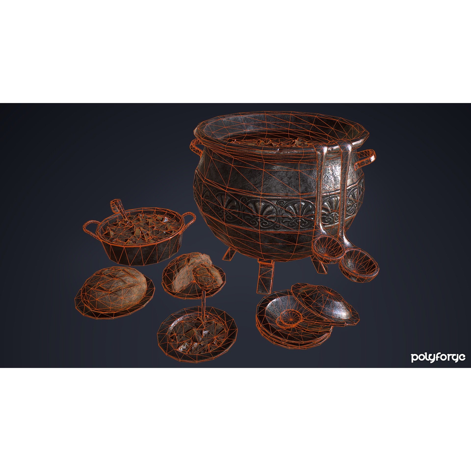 Medieval Cooking Set 3D Model – Low Poly Game Asset, FBX