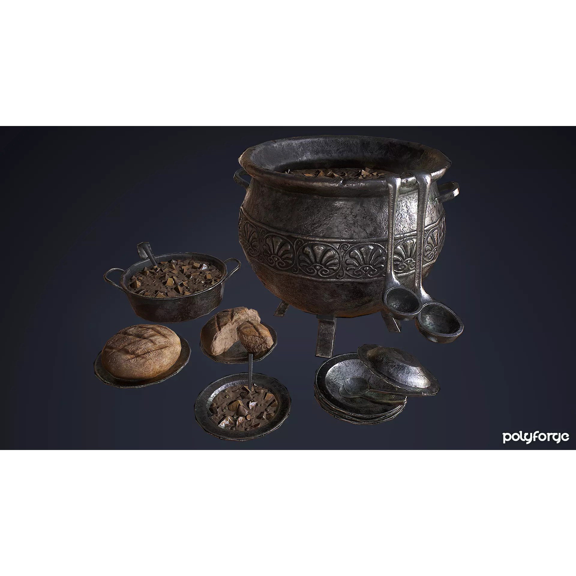 Medieval Cooking Set 3D Model – Low Poly Game Asset, FBX - View 2