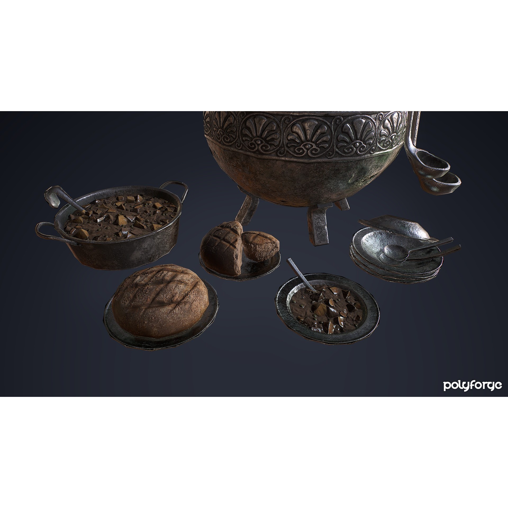 Medieval Cooking Set 3D Model – Low Poly Game Asset, FBX - View 3