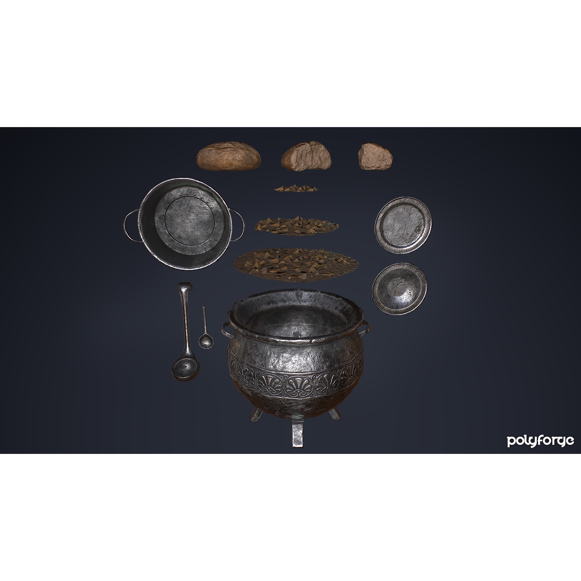Medieval Cooking Set 3D Model – Low Poly Game Asset, FBX - View 4