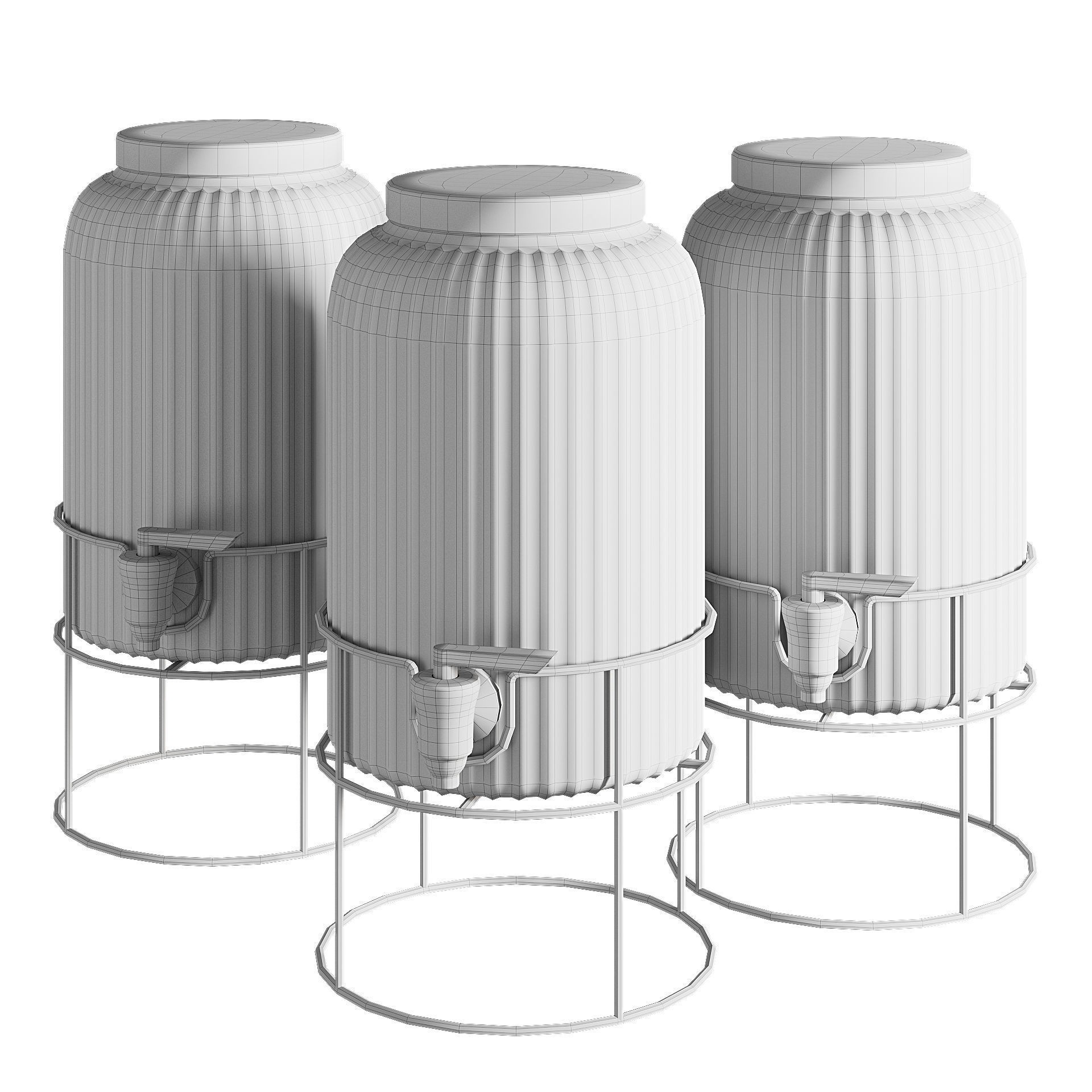 Lemonade Dispenser 3D Model – Glass Ribbed Design, FBX, PBR Textures