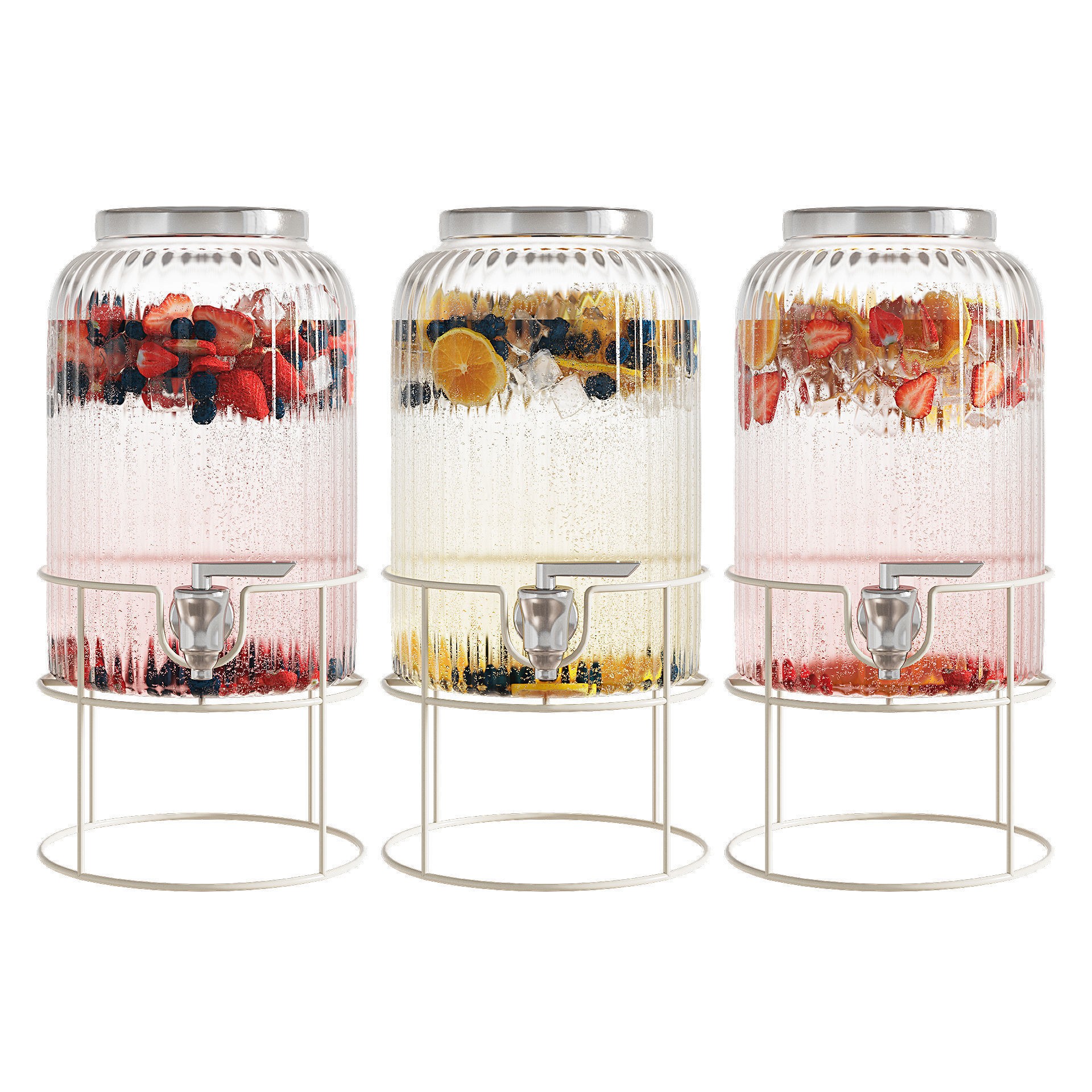 Lemonade Dispenser 3D Model – Glass Ribbed Design, FBX, PBR Textures - View 3