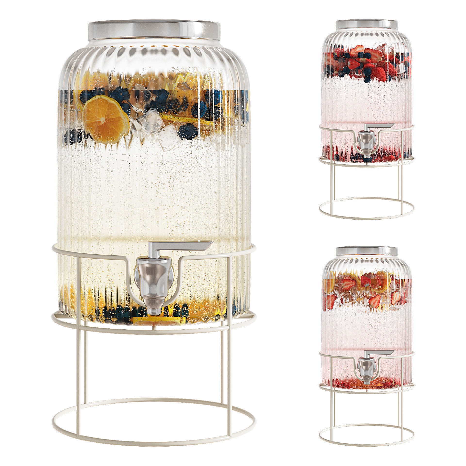 Lemonade Dispenser 3D Model – Glass Ribbed Design, FBX, PBR Textures - View 4