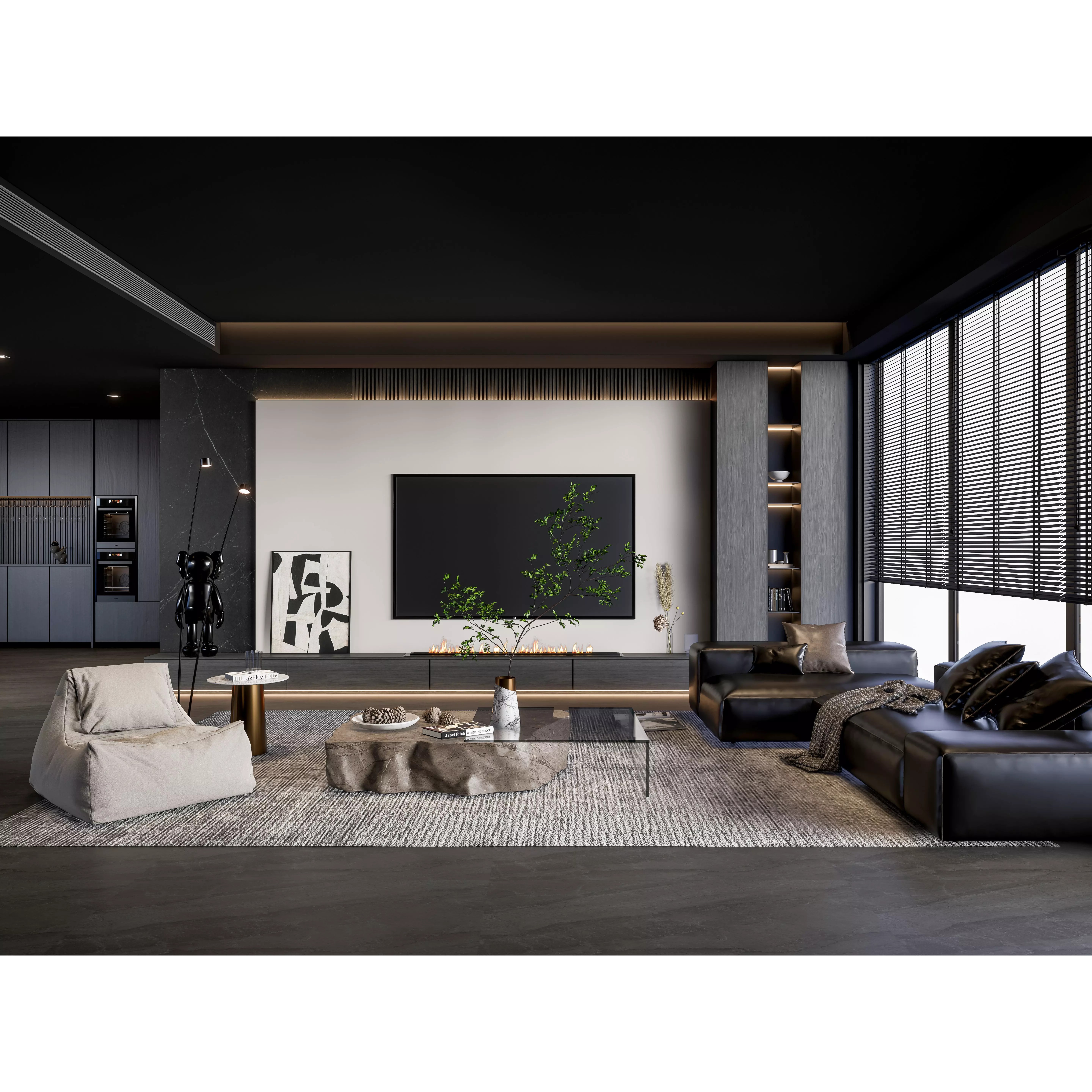 Elegant Living Room - Customizable 3D Model - View 4