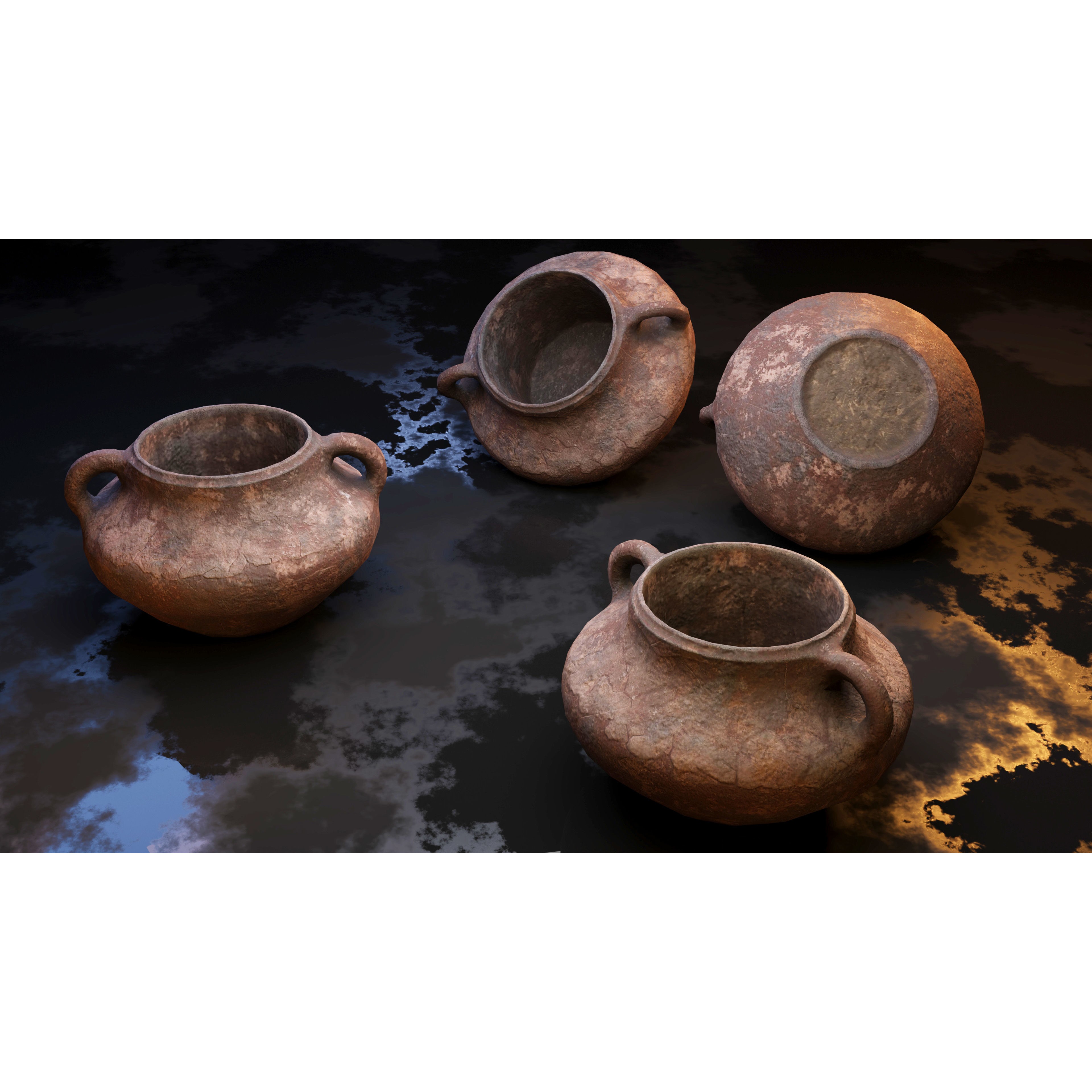Clay Jars and Hanging Jugs Pack - Low-Poly Game-Ready 3D Model - View 3