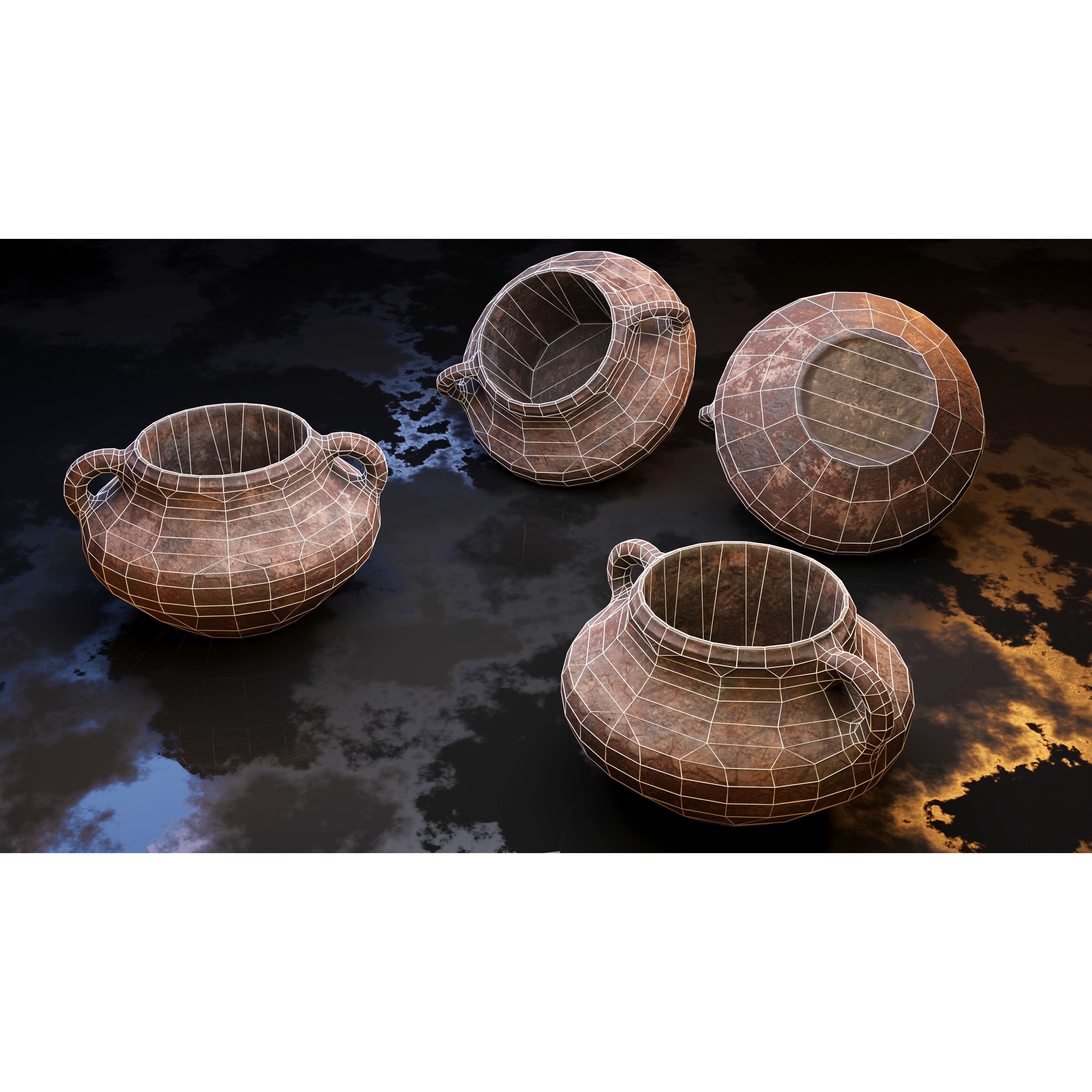 Clay Jars and Hanging Jugs Pack - Low-Poly Game-Ready 3D Model - View 4