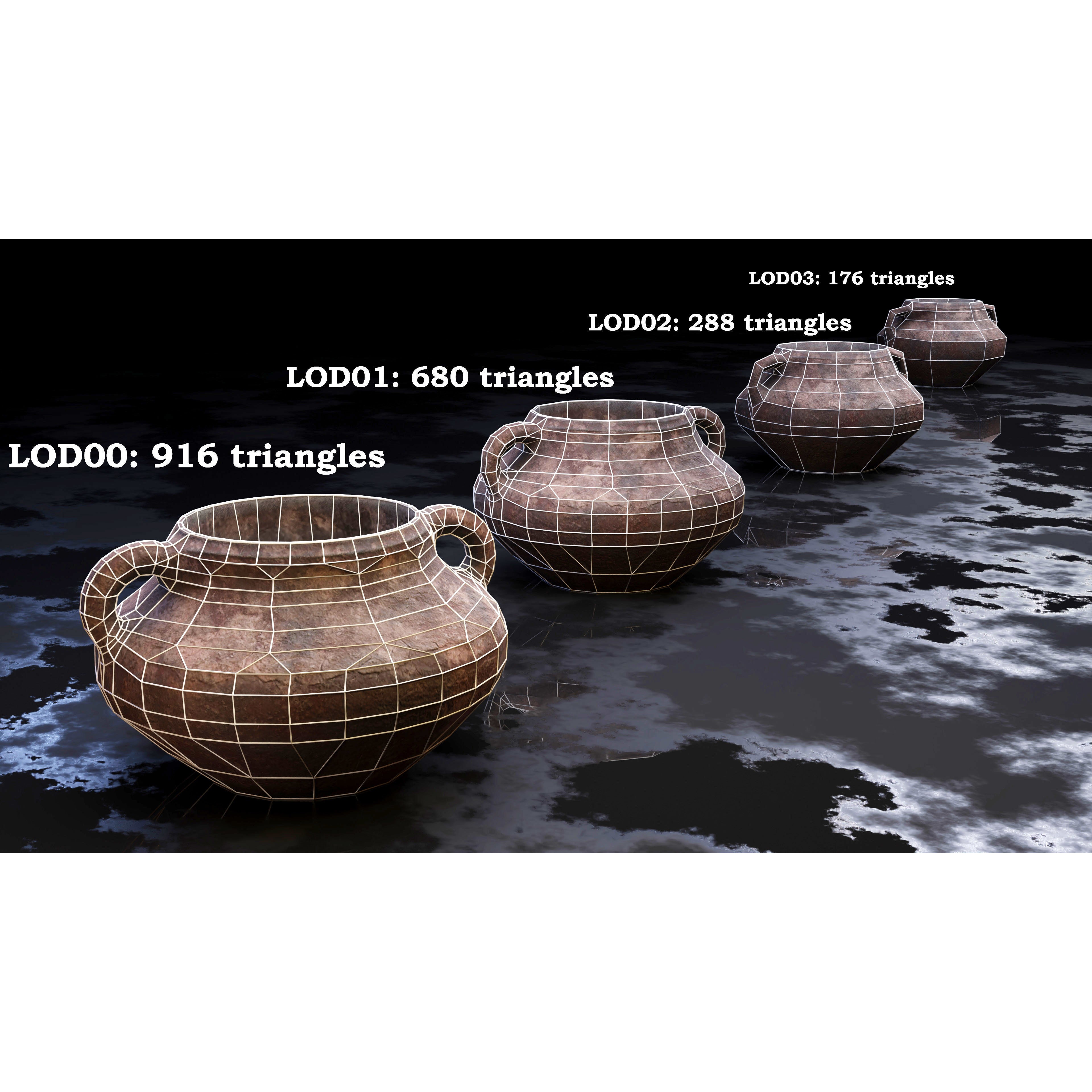 Clay Jars and Hanging Jugs Pack - Low-Poly Game-Ready 3D Model - View 5