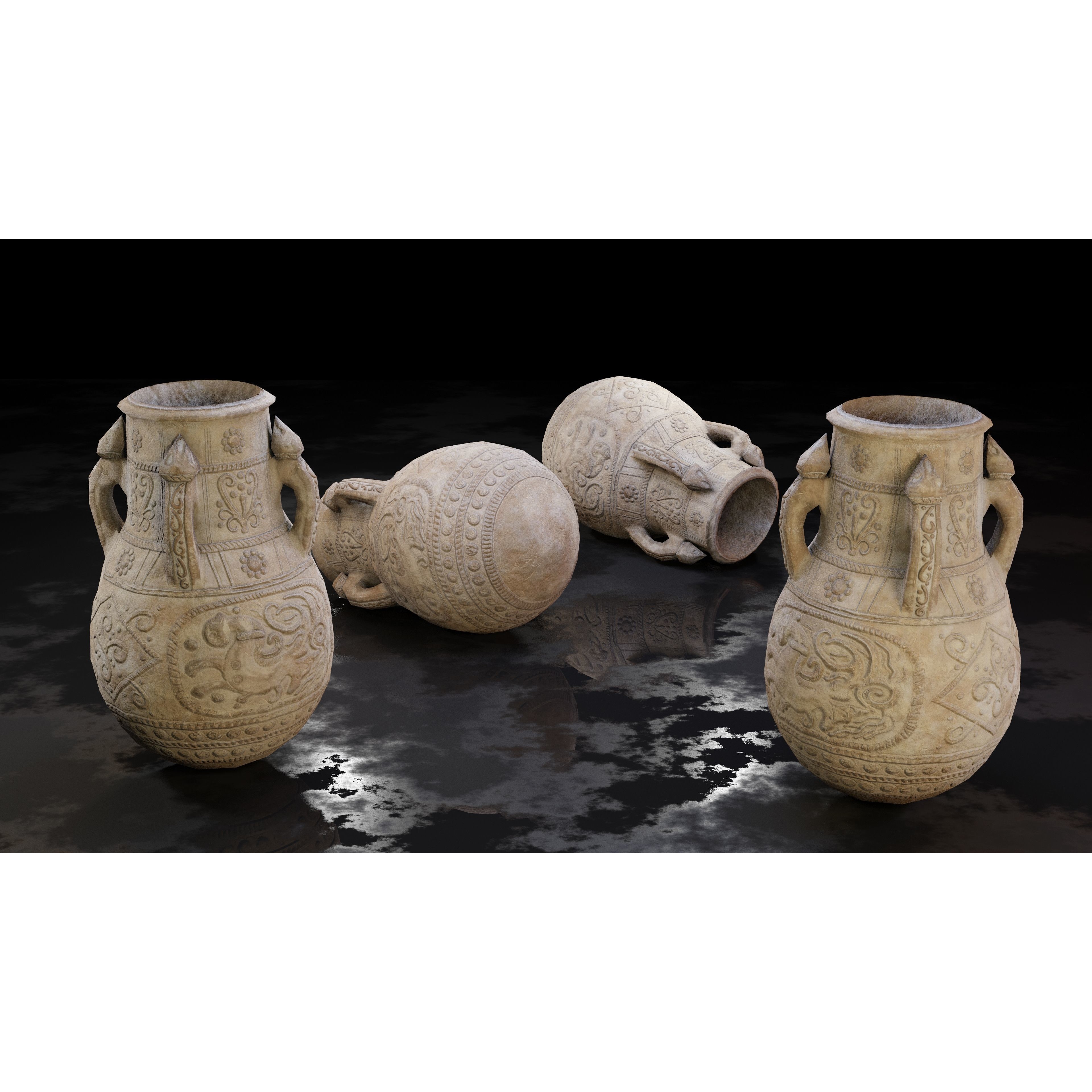 Clay Jars and Hanging Jugs Pack - Low-Poly Game-Ready 3D Model - View 6